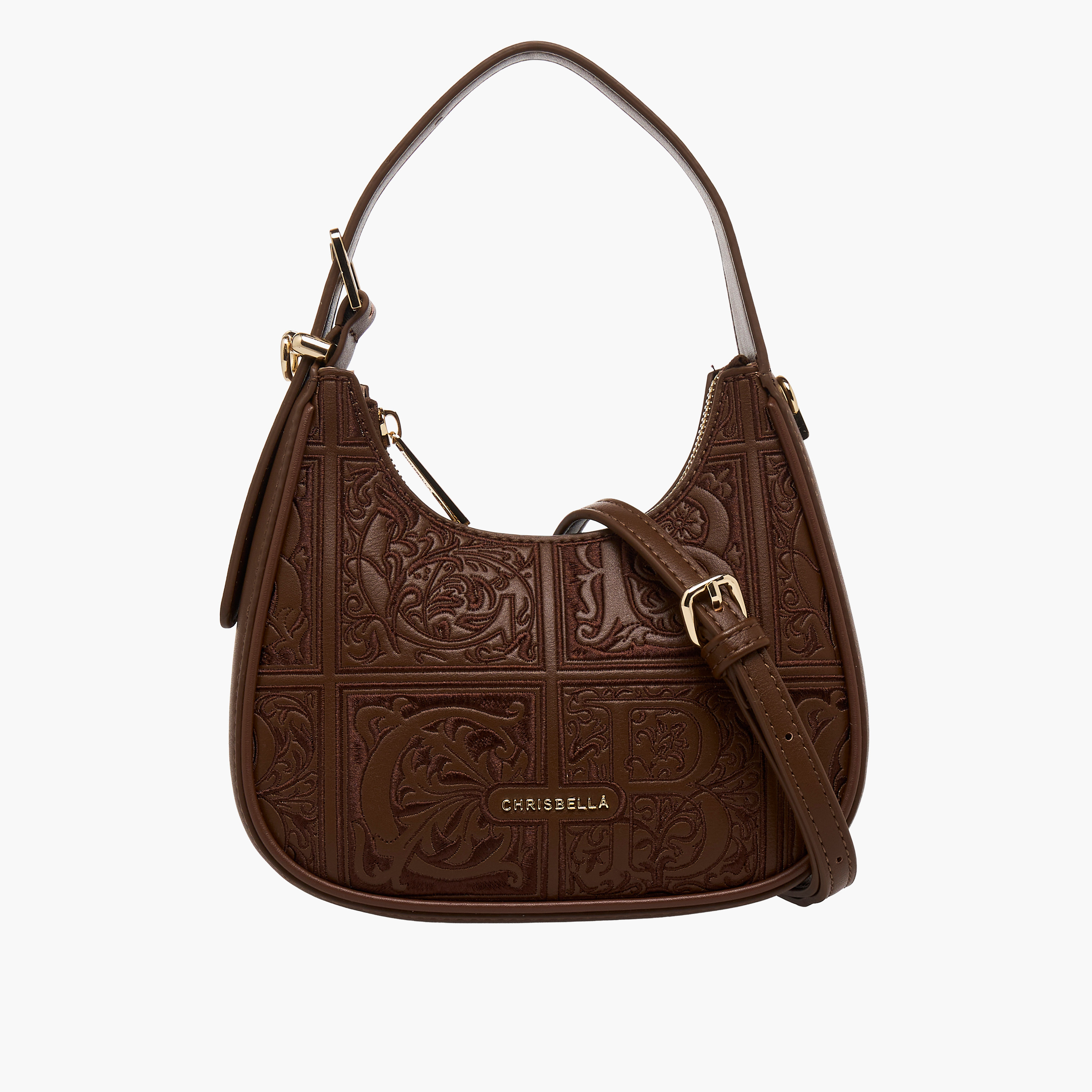 Chrisbella Embroidered Hobo Bag with Zip Closure-women-bagsandwallets-handbags-image-1