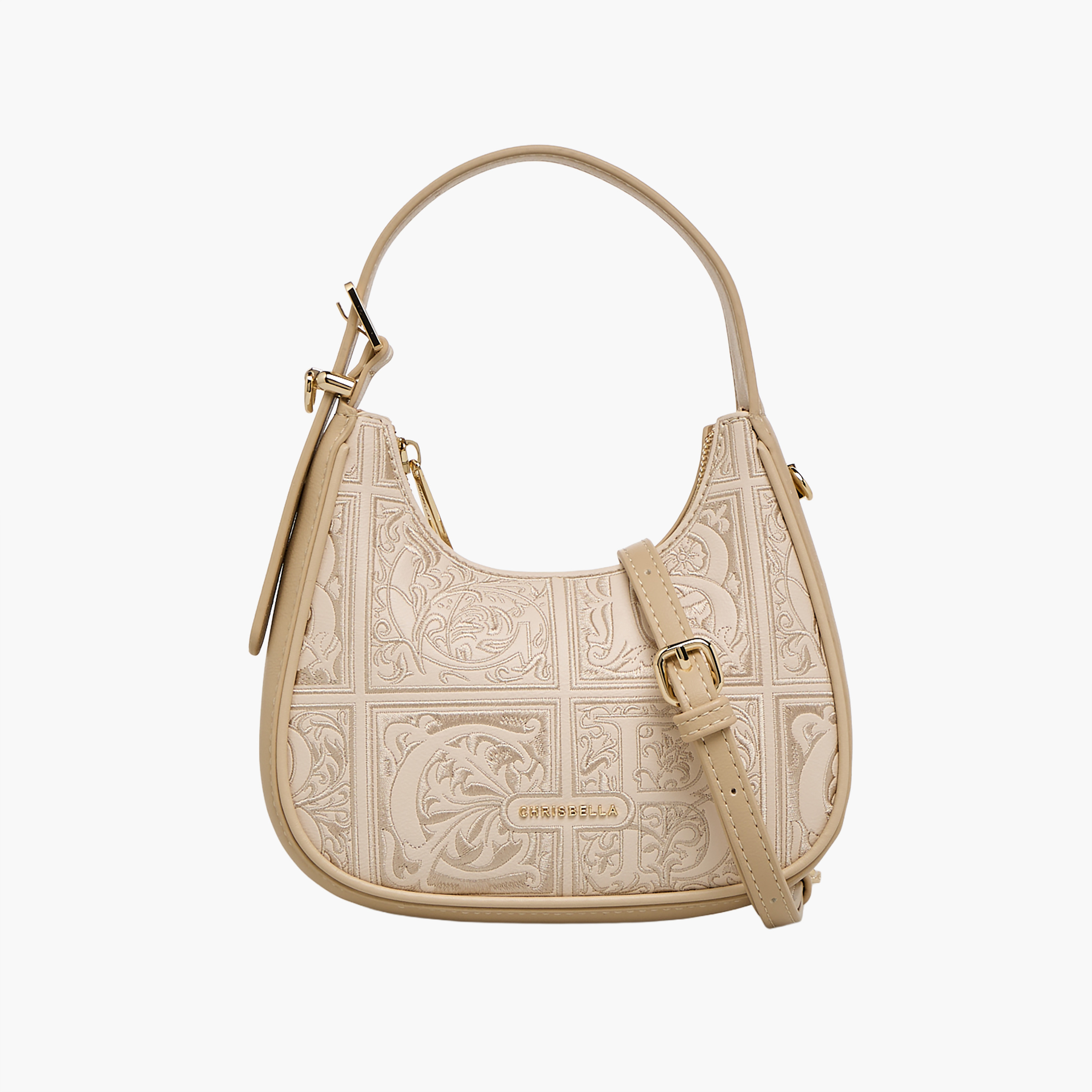 Chrisbella Embroidered Hobo Bag with Zip Closure-women-bagsandwallets-handbags-image-1
