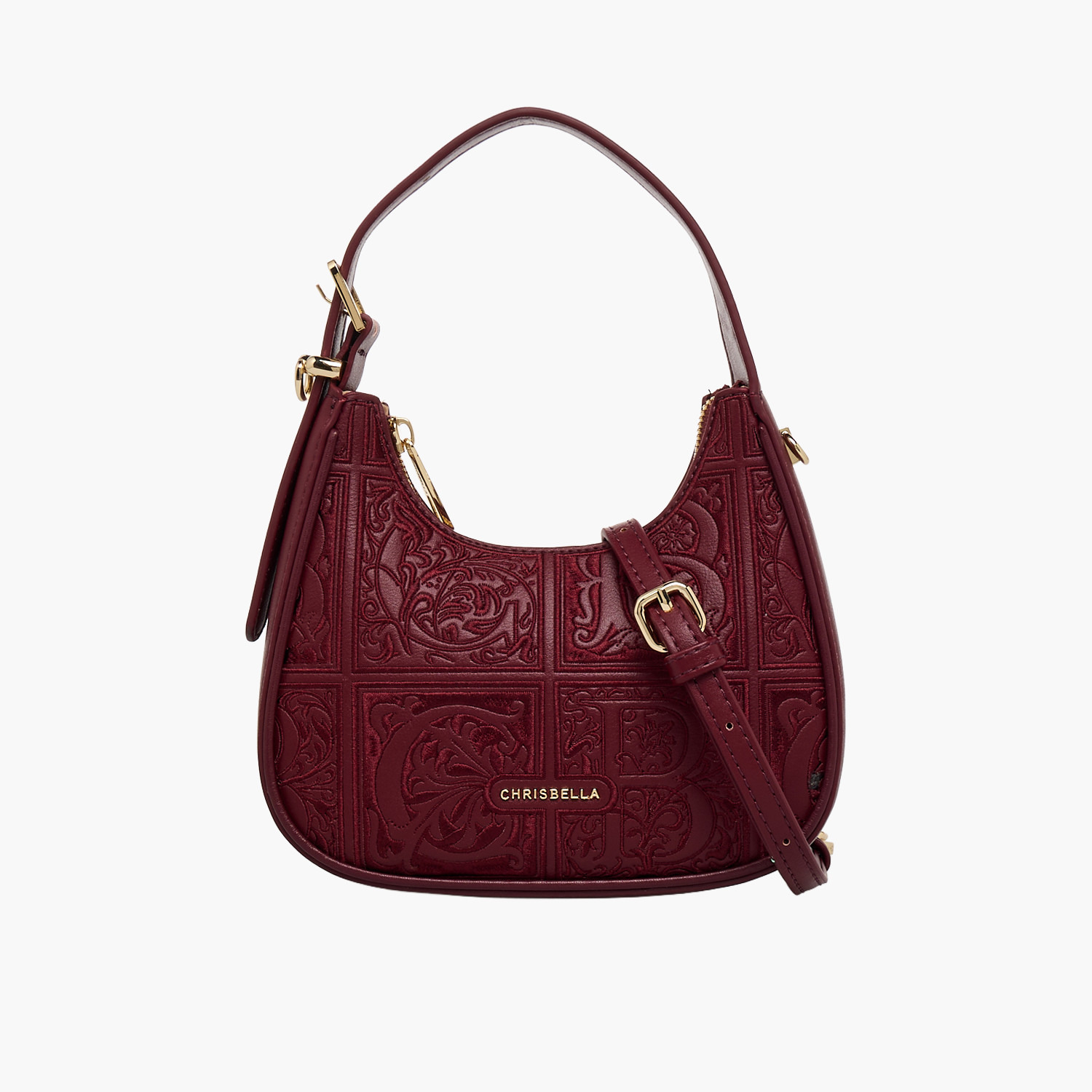 Chrisbella Embroidered Hobo Bag with Zip Closure-women-bagsandwallets-handbags-image-1