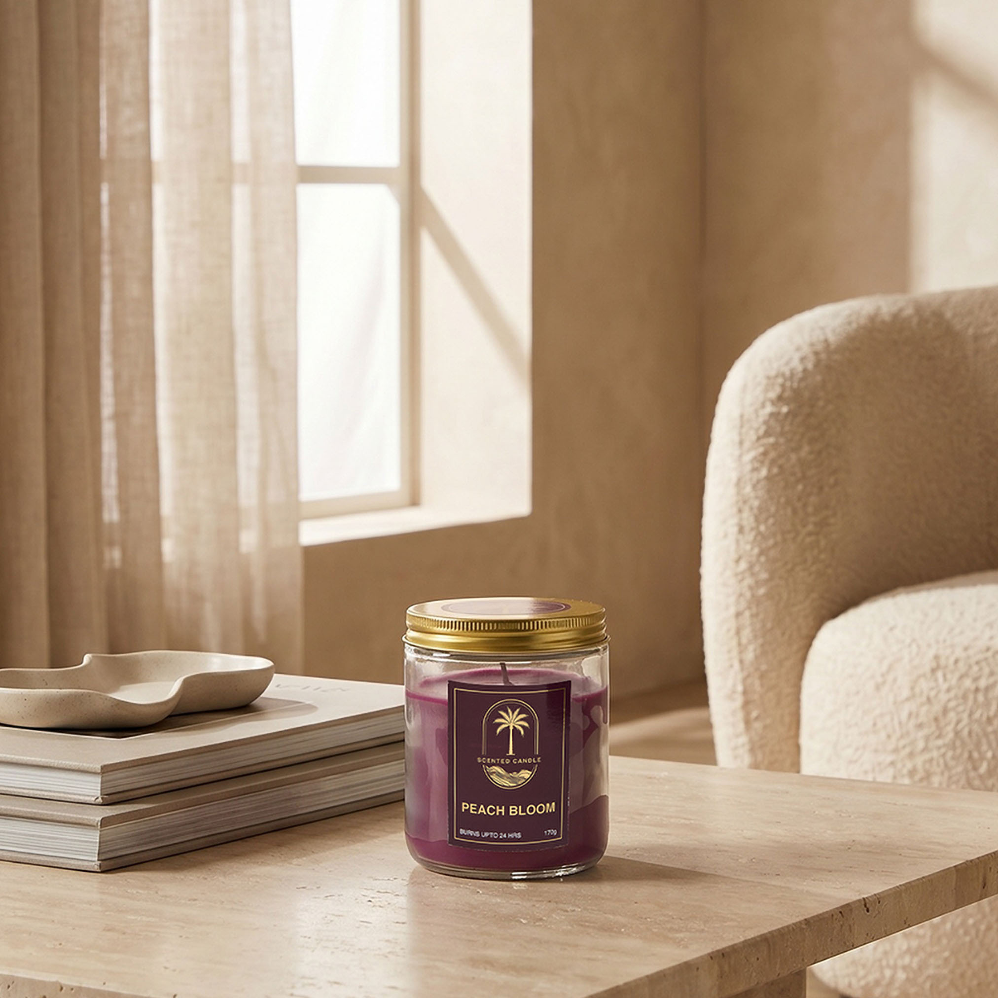 جرّة شمعة معطرة بتصميم علبة كلاسيكية ورائحة زهور الخوخ - 170 جم-household-homefragrance-candles-image-4