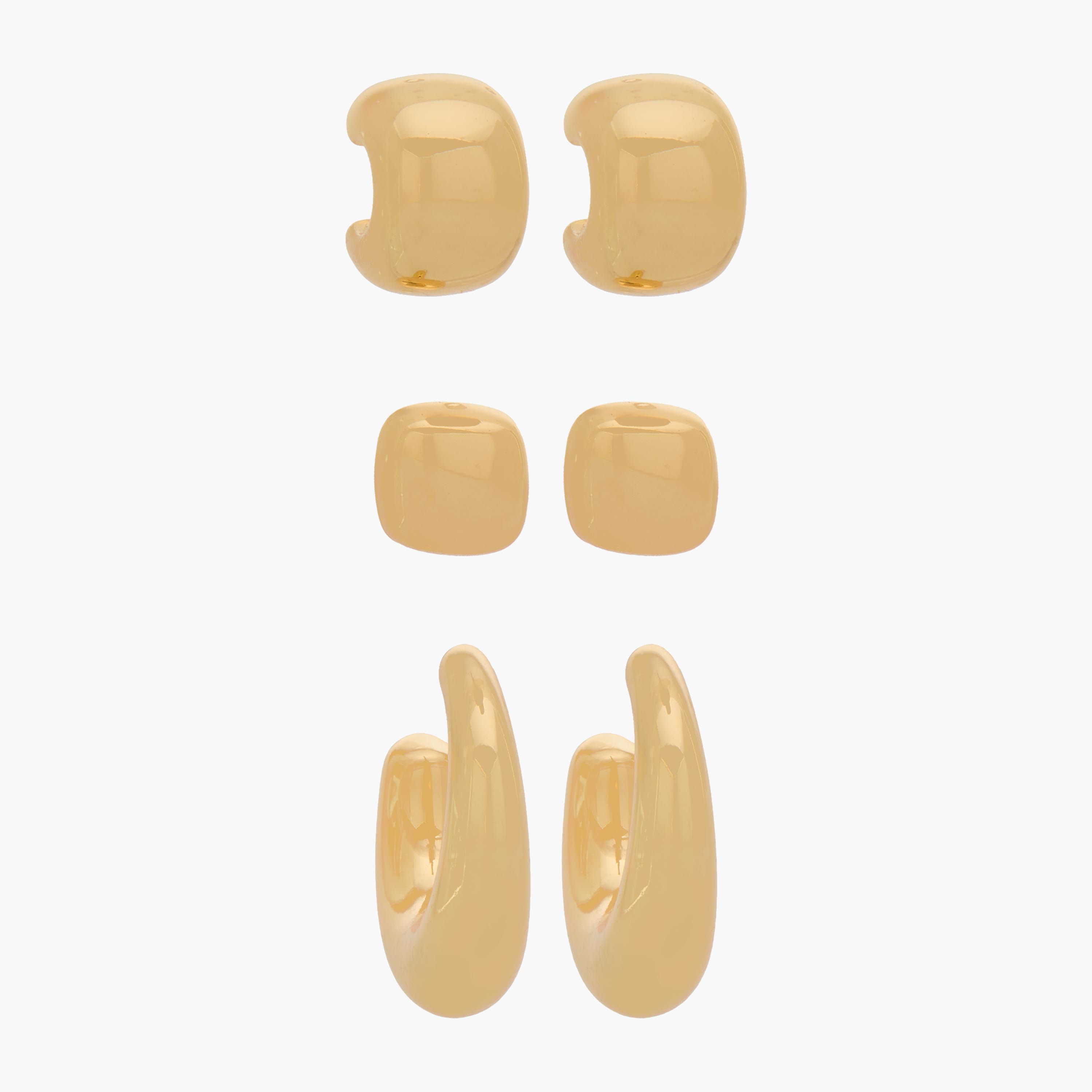 Pack of 3 Gold Tone Earrings with Pushback Closure-women-watchesandjewellery-jewellery-earrings-image-1