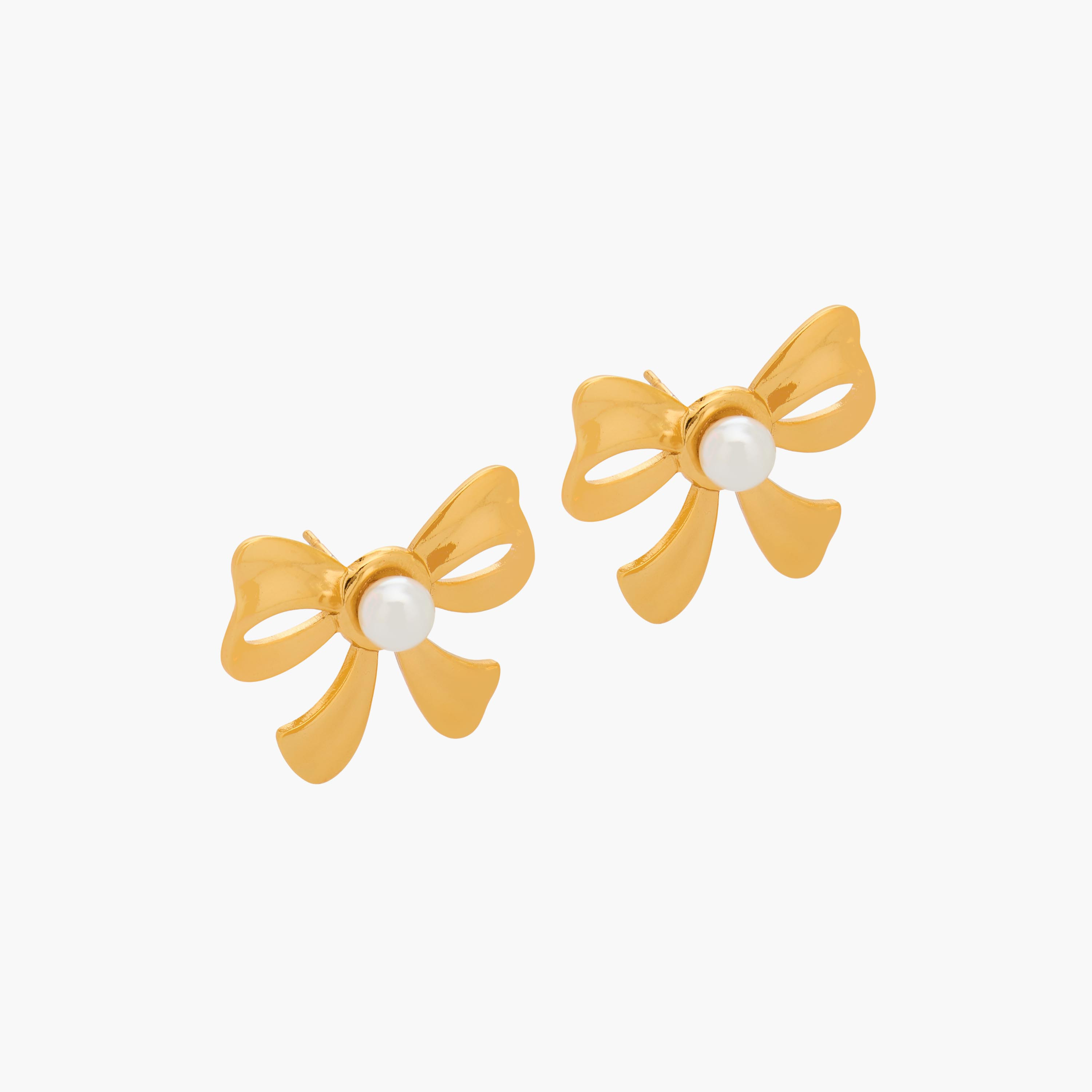 حلق دبوس بلون ذهبي وتصميم فيونكة ومكبس إغلاق-women-watchesandjewellery-jewellery-earrings-image-2
