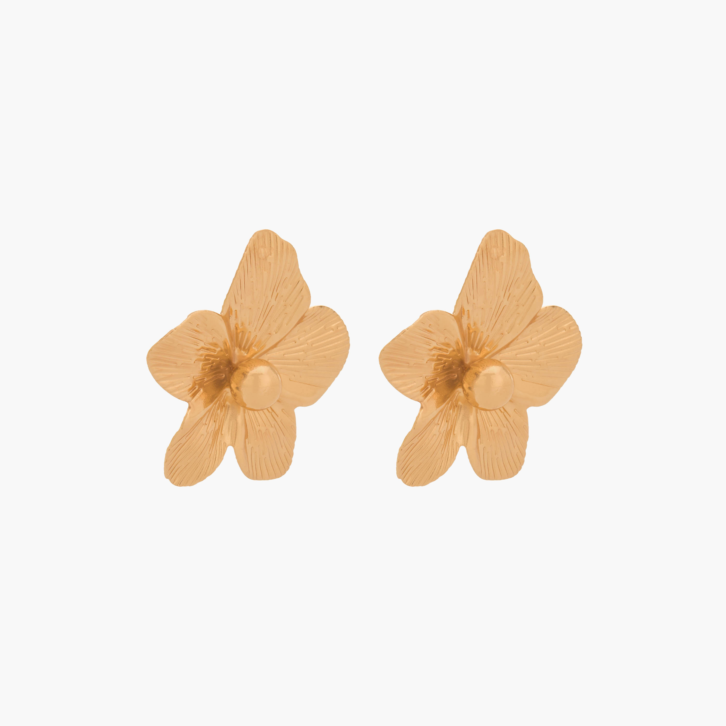 Gold Tone Textured Floral Shaped Earrings with Pushback Closure-women-watchesandjewellery-jewellery-earrings-image-2