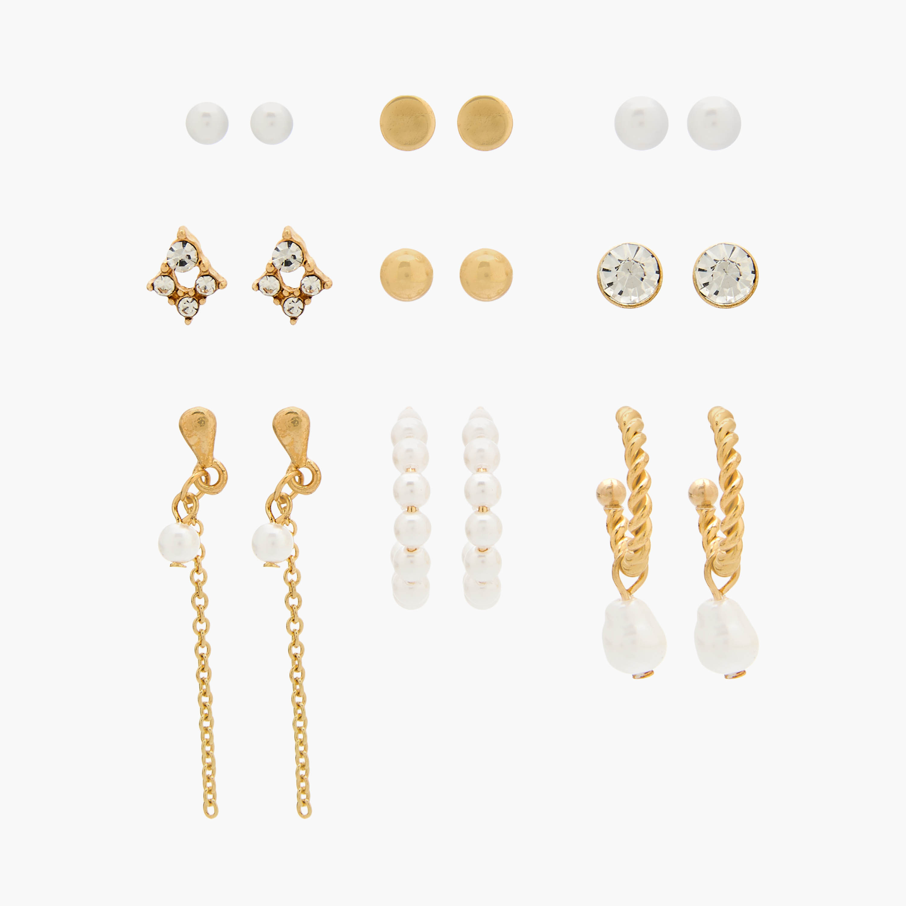 Pack of 9 Gold Tone Embellished Earrings with Pushback closure-women-watchesandjewellery-jewellery-earrings-image-1