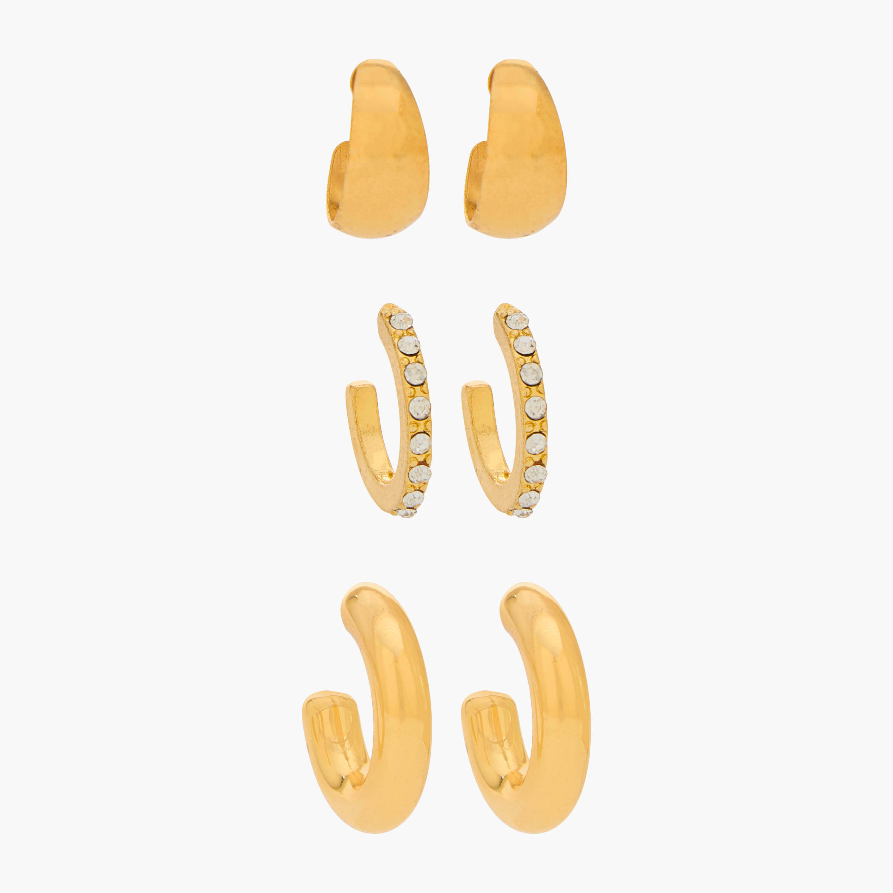 حلقان طوق ذهبية اللون بمكبس إغلاق خلفي - طقم من 3 أزواج-women-watchesandjewellery-jewellery-earrings-image-1