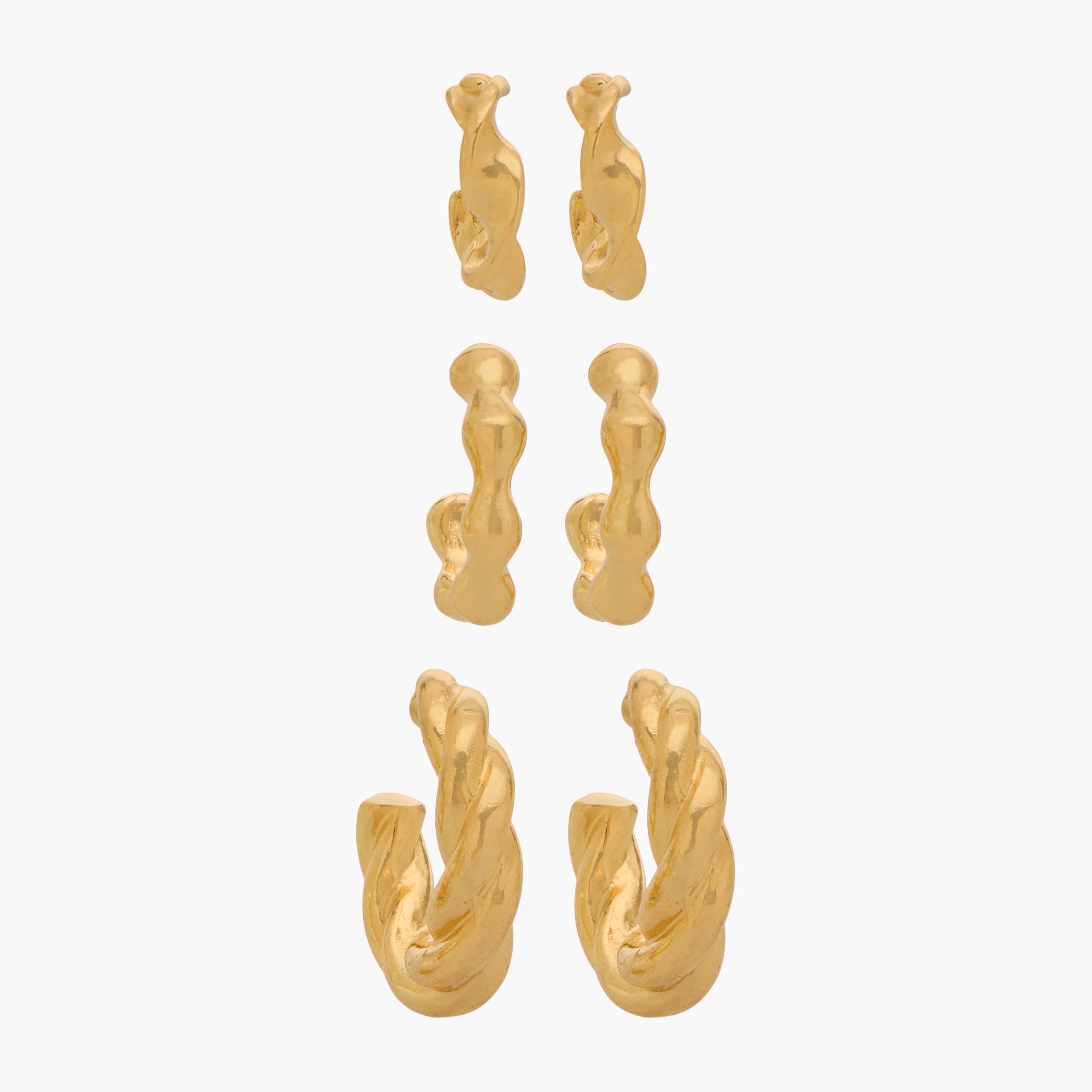 Pack of 3 Gold Tone Textured Hoop Earrings with Pushback Closure-women-watchesandjewellery-jewellery-earrings-image-1