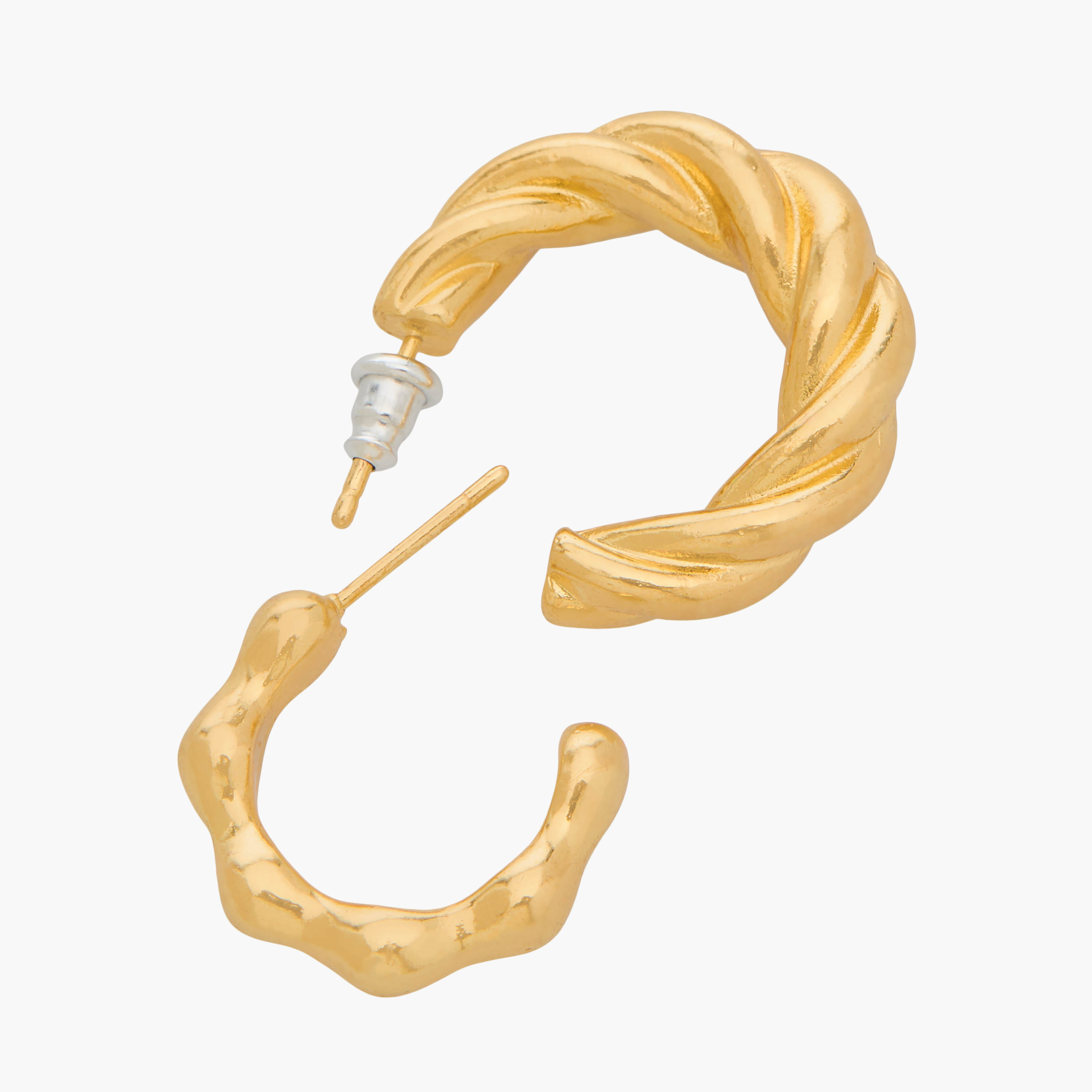 Pack of 3 Gold Tone Textured Hoop Earrings with Pushback Closure-women-watchesandjewellery-jewellery-earrings-image-5