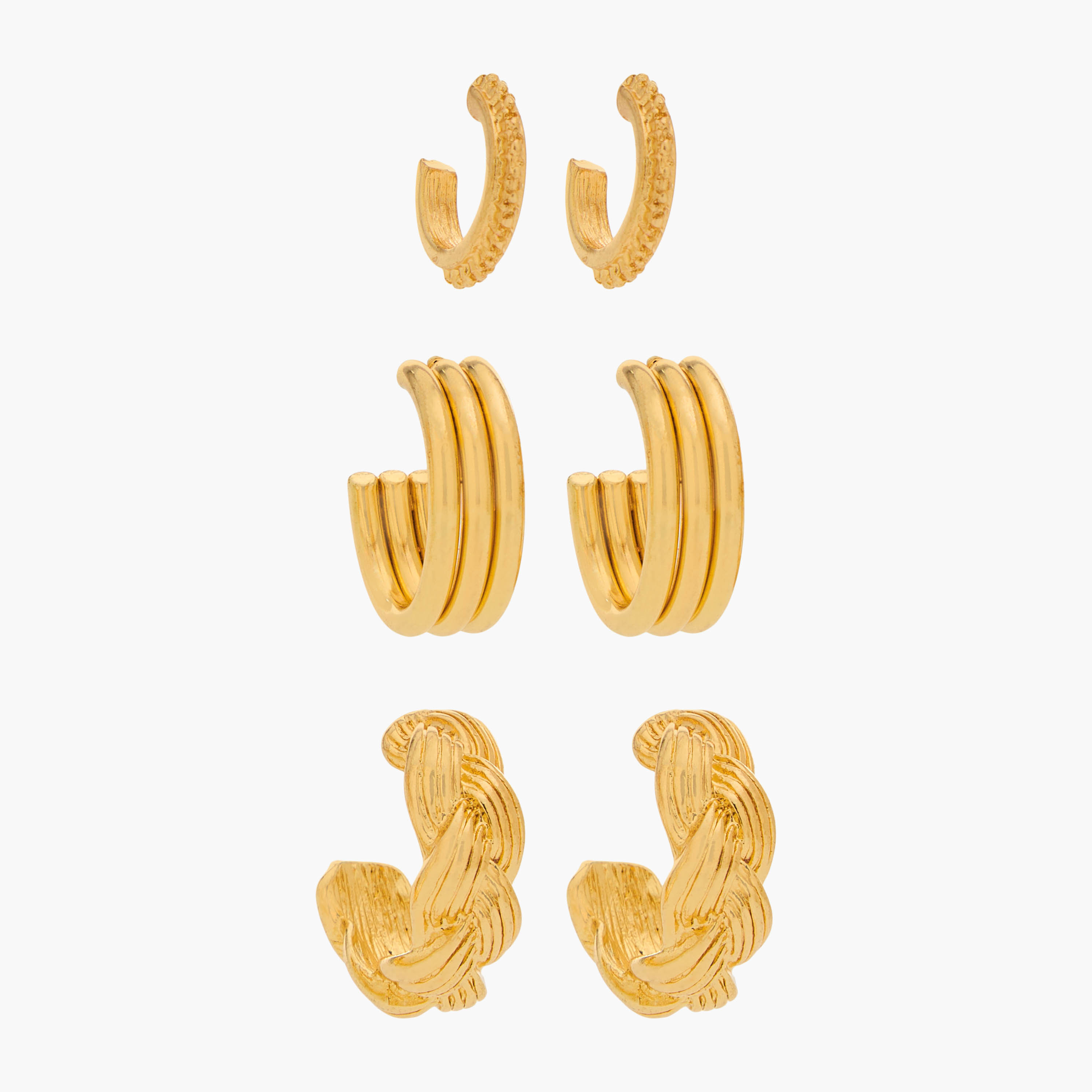 حلقان طوق ذهبية اللون بارزة اللون بمكبس إغلاق خلفي - طقم من 3 أزواج-women-watchesandjewellery-jewellery-earrings-image-1