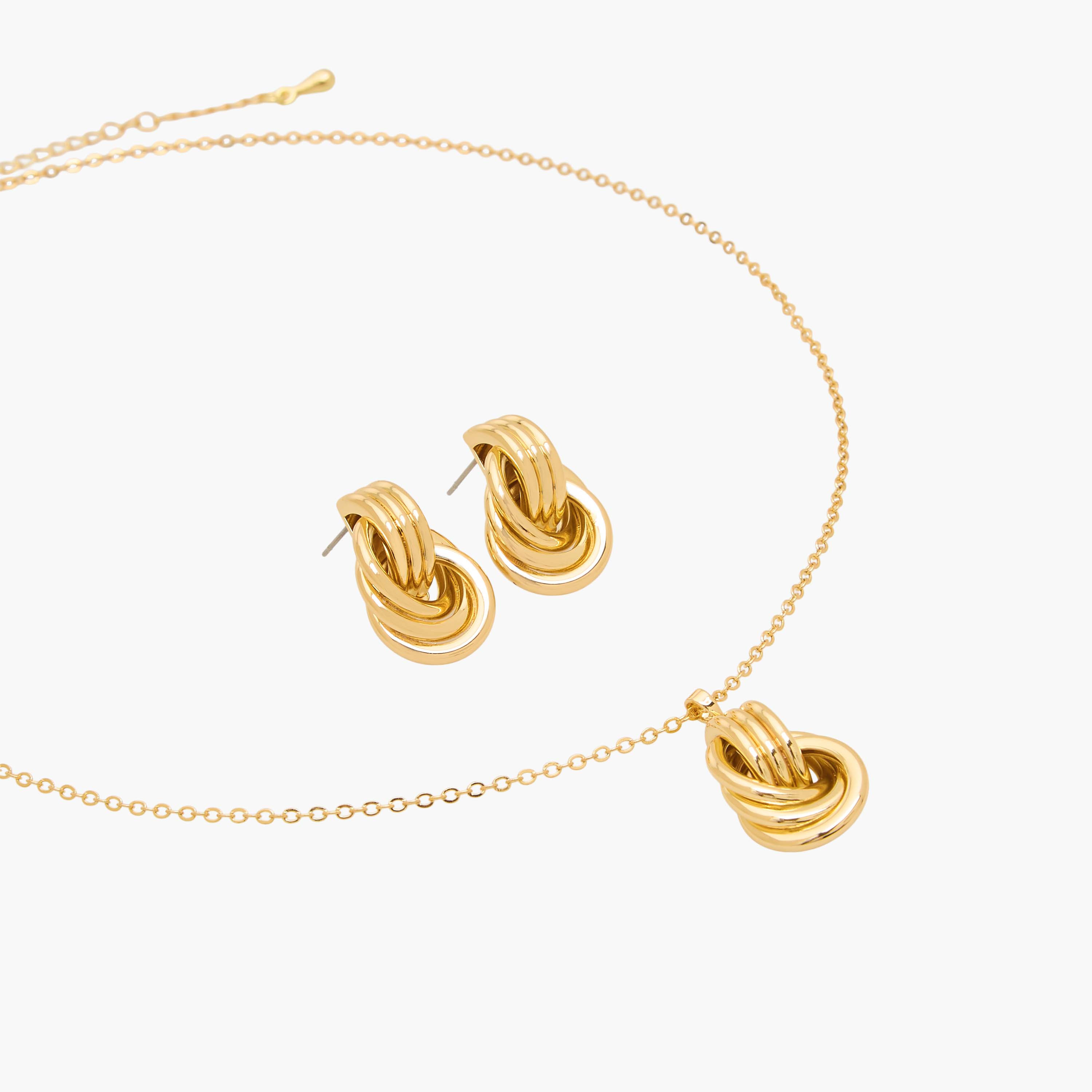 طقم حلقان وعقد بدلاية معقودة - قطعتين-women-watchesandjewellery-jewellery-jewellerysets-image-3