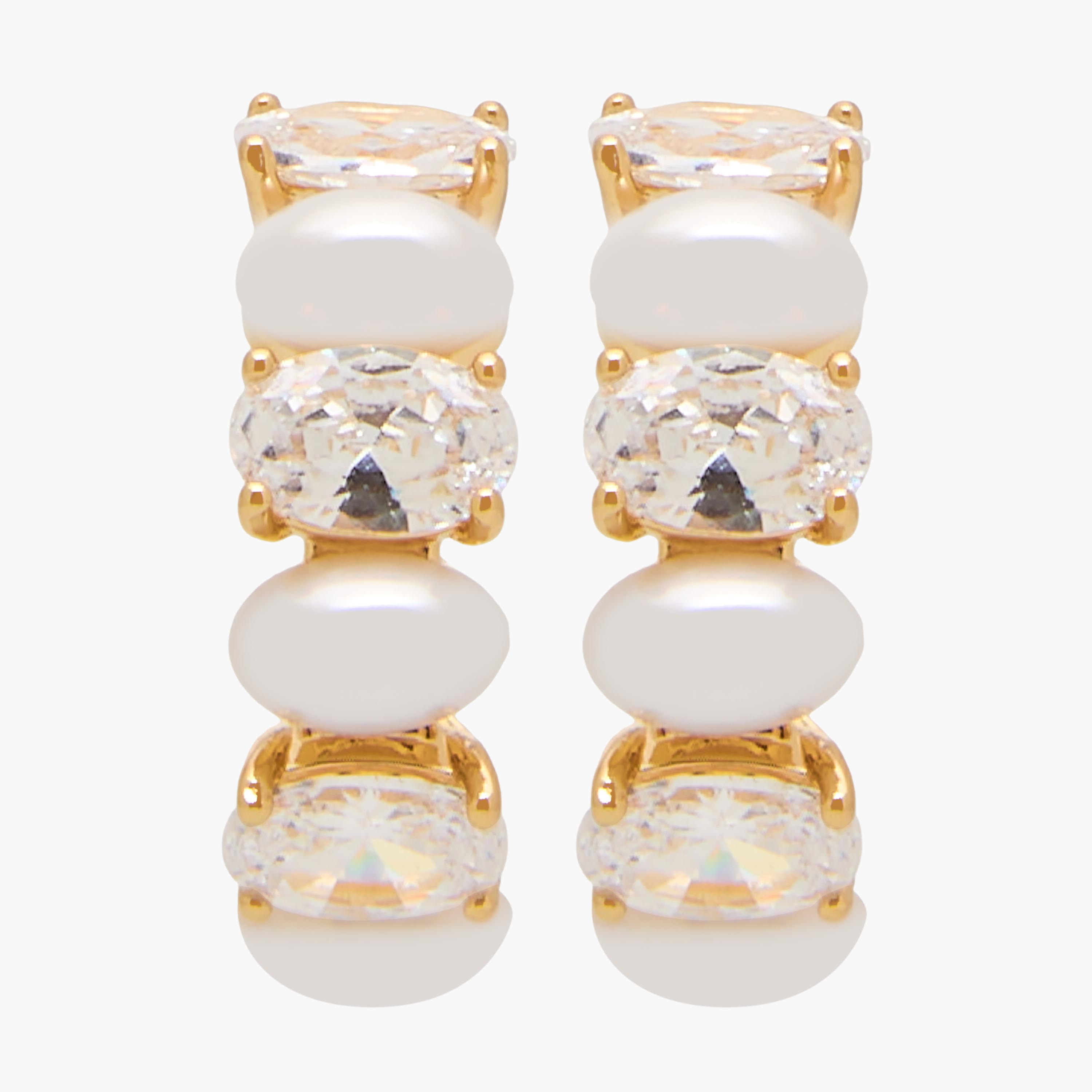 Gold Tone Pearl Embellished Hoop Earrings with Pushback Closure-women-watchesandjewellery-jewellery-earrings-image-1