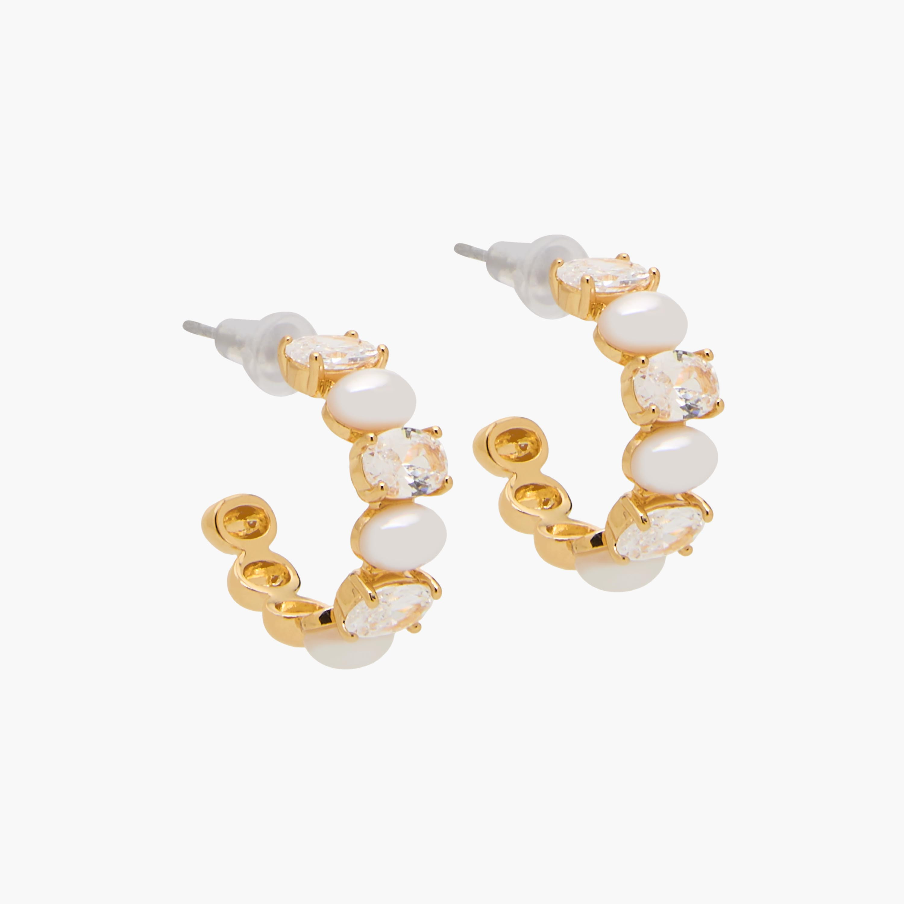 Gold Tone Pearl Embellished Hoop Earrings with Pushback Closure-women-watchesandjewellery-jewellery-earrings-image-2