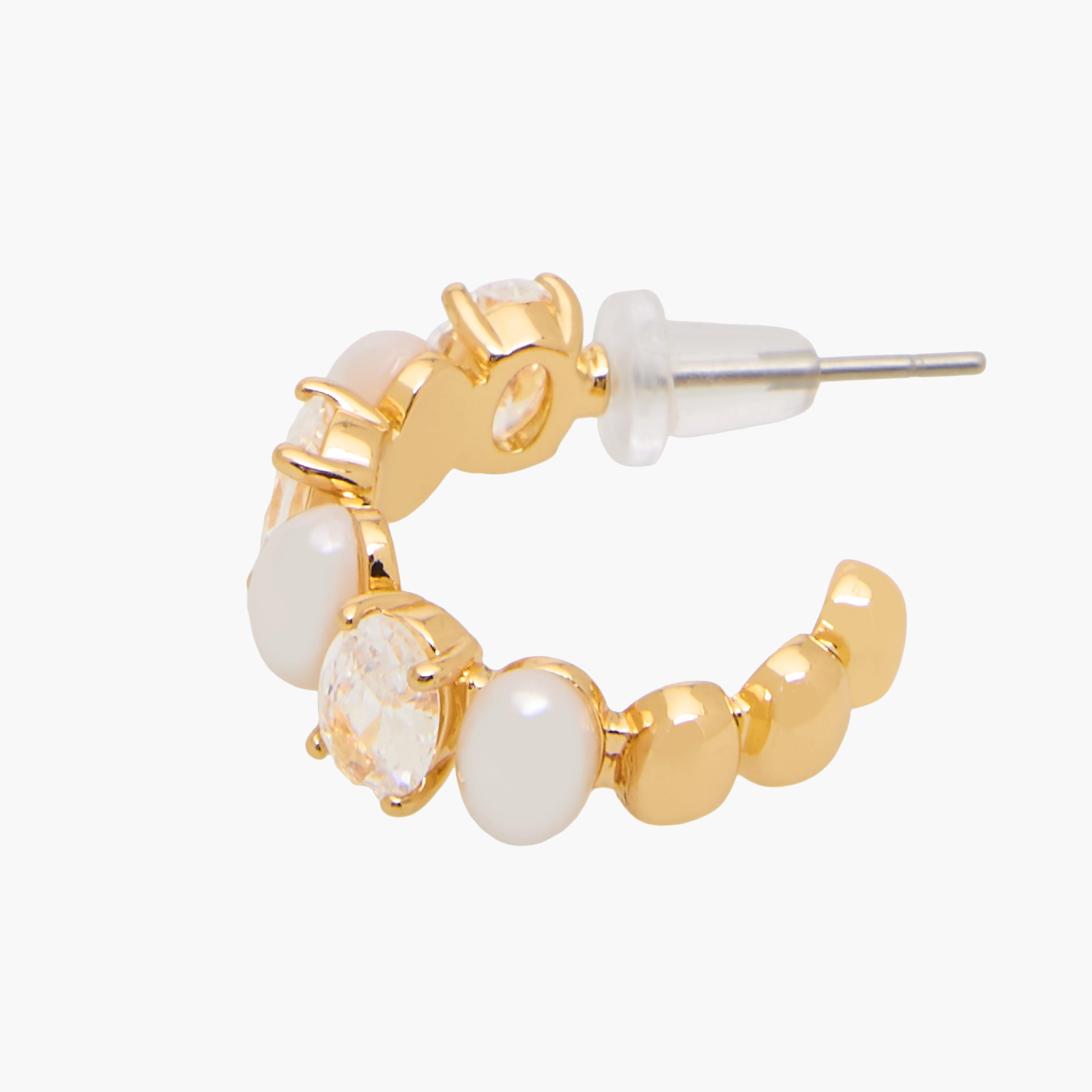Gold Tone Pearl Embellished Hoop Earrings with Pushback Closure-women-watchesandjewellery-jewellery-earrings-image-3