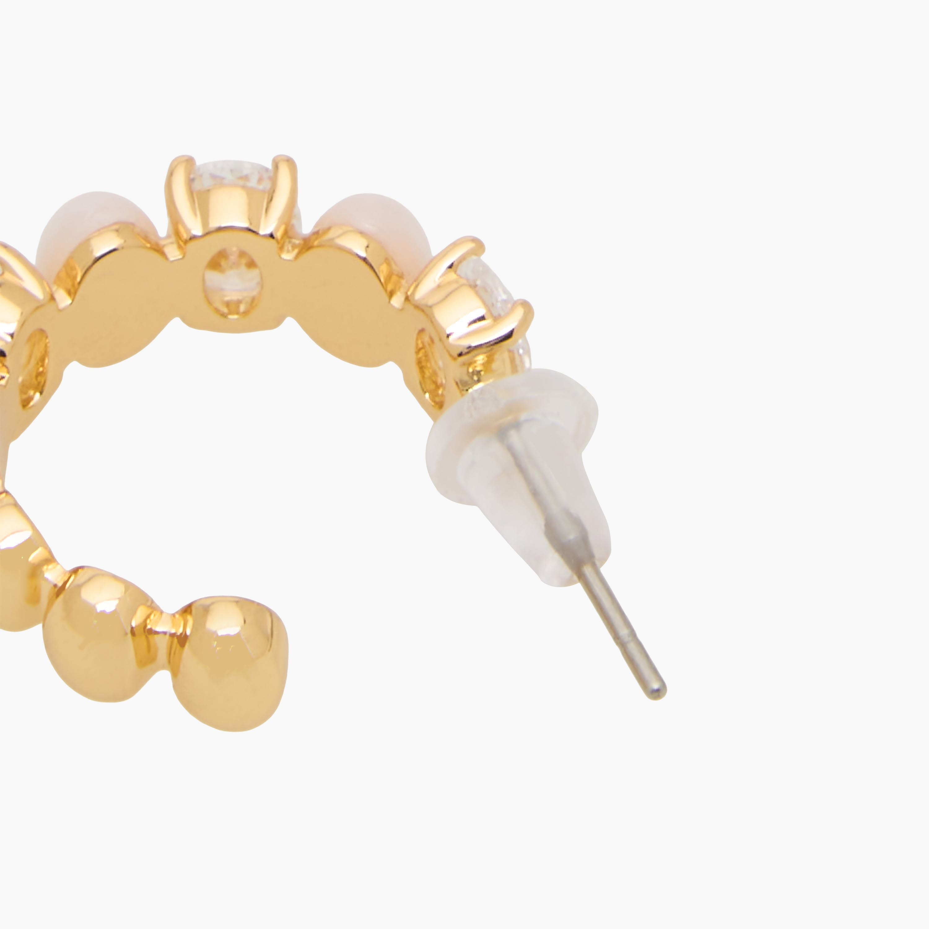 Gold Tone Pearl Embellished Hoop Earrings with Pushback Closure-women-watchesandjewellery-jewellery-earrings-image-4