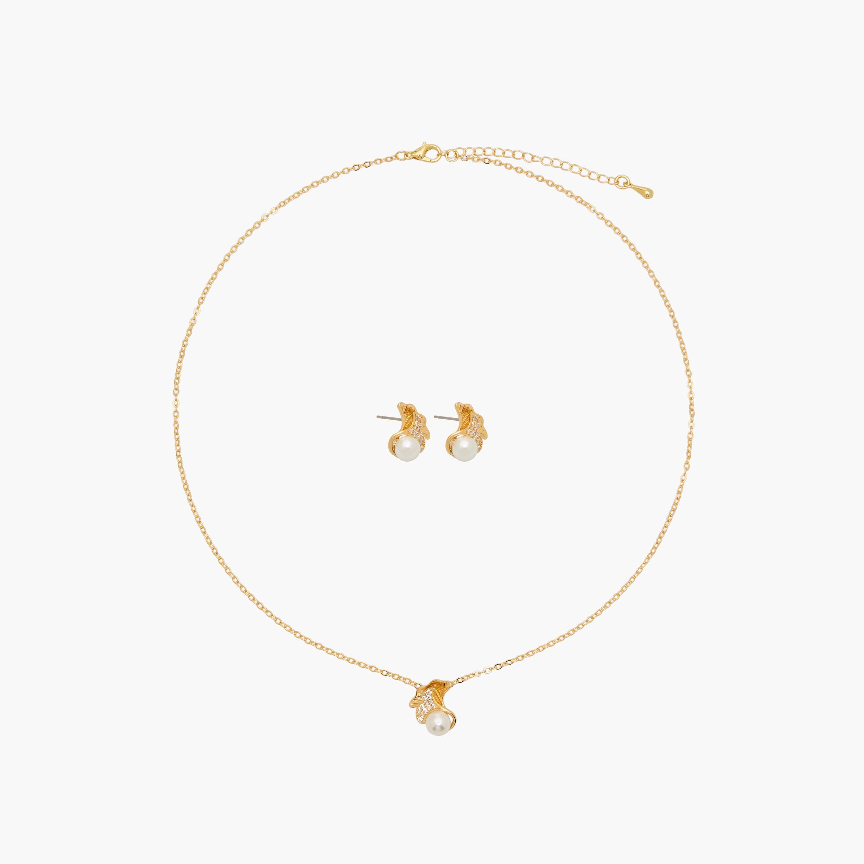 Set of 2 - Pearl Embellished Pendant Necklace and Earrings-women-watchesandjewellery-jewellery-jewellerysets-image-1