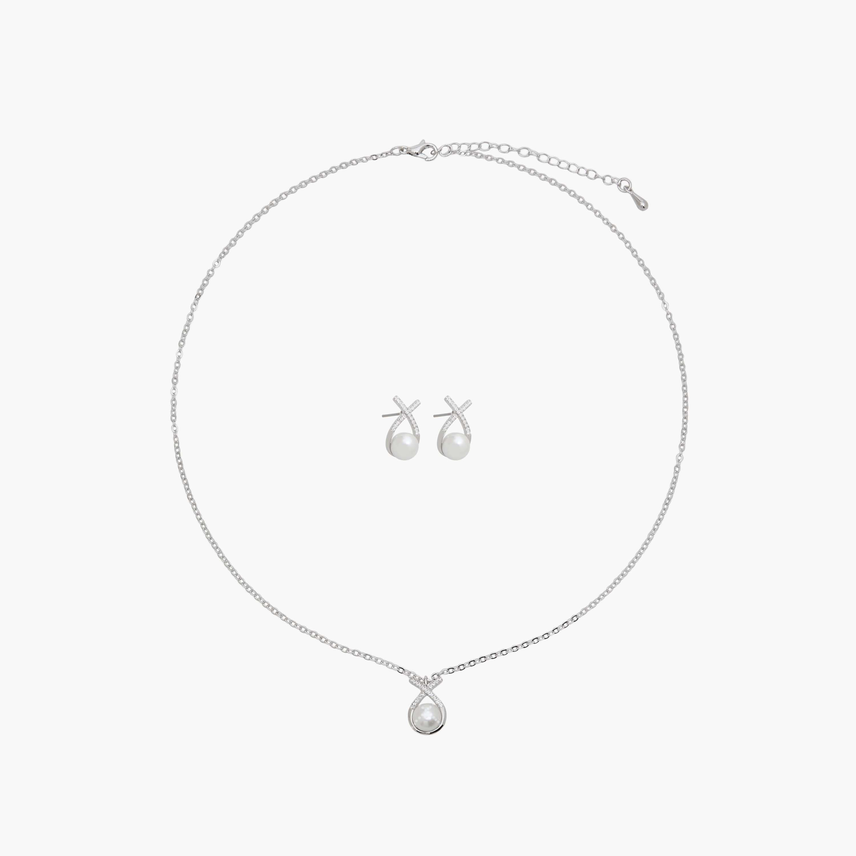 Set of 2 - Pearl Embellished Pendant Necklace and Earrings-women-watchesandjewellery-jewellery-jewellerysets-image-1