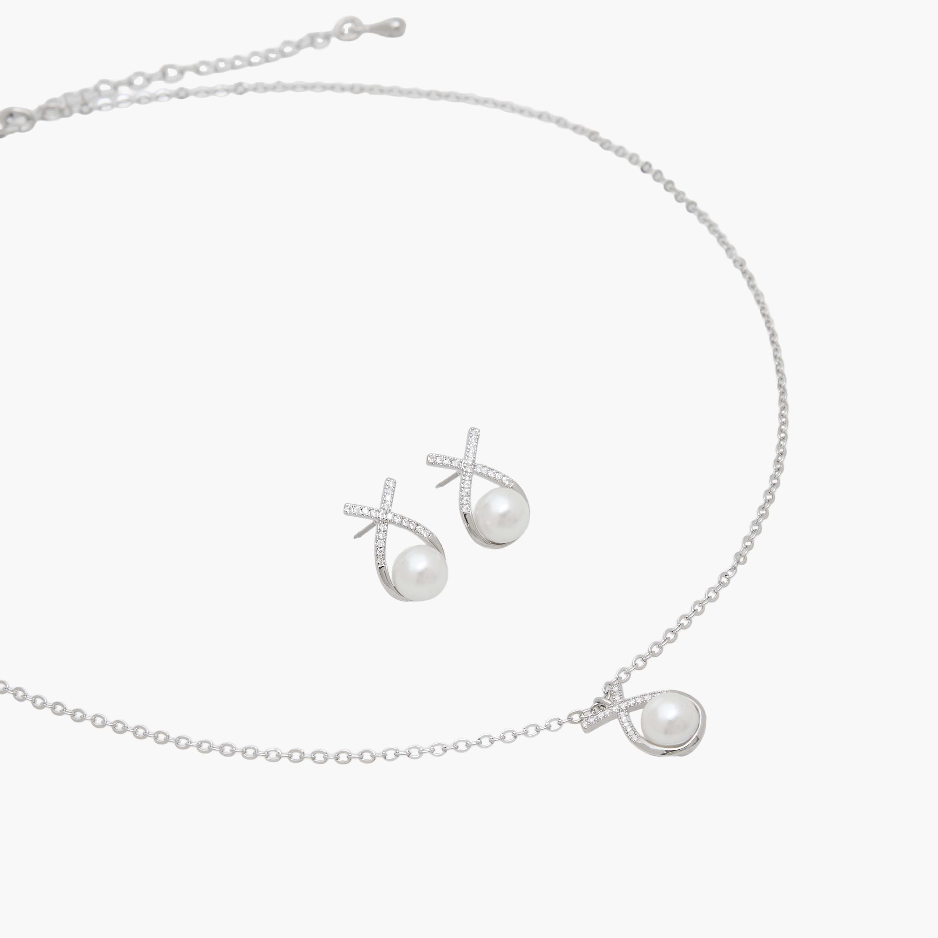 Set of 2 - Pearl Embellished Pendant Necklace and Earrings-women-watchesandjewellery-jewellery-jewellerysets-image-3