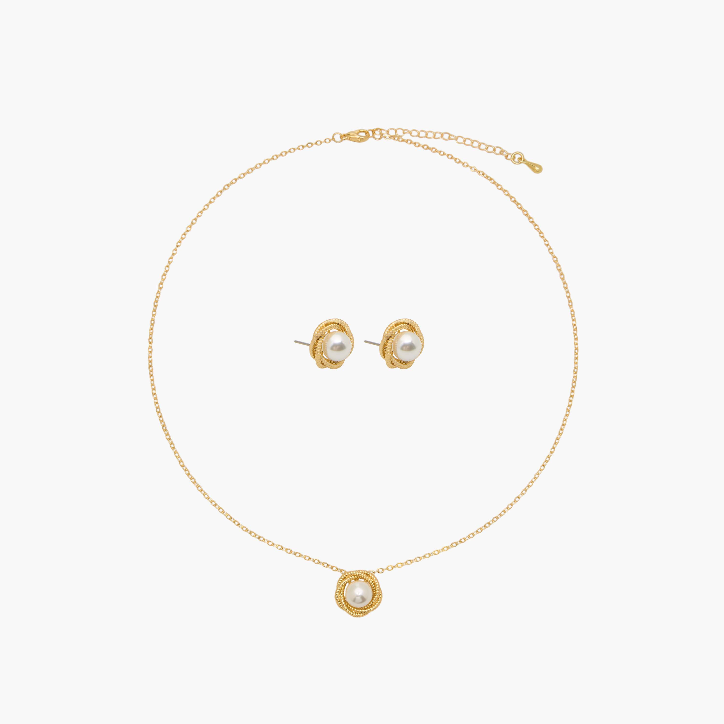 عقد وحلقان بدلاية مزيّنة باللؤلؤ - طقم من قطعتين-women-watchesandjewellery-jewellery-jewellerysets-image-1