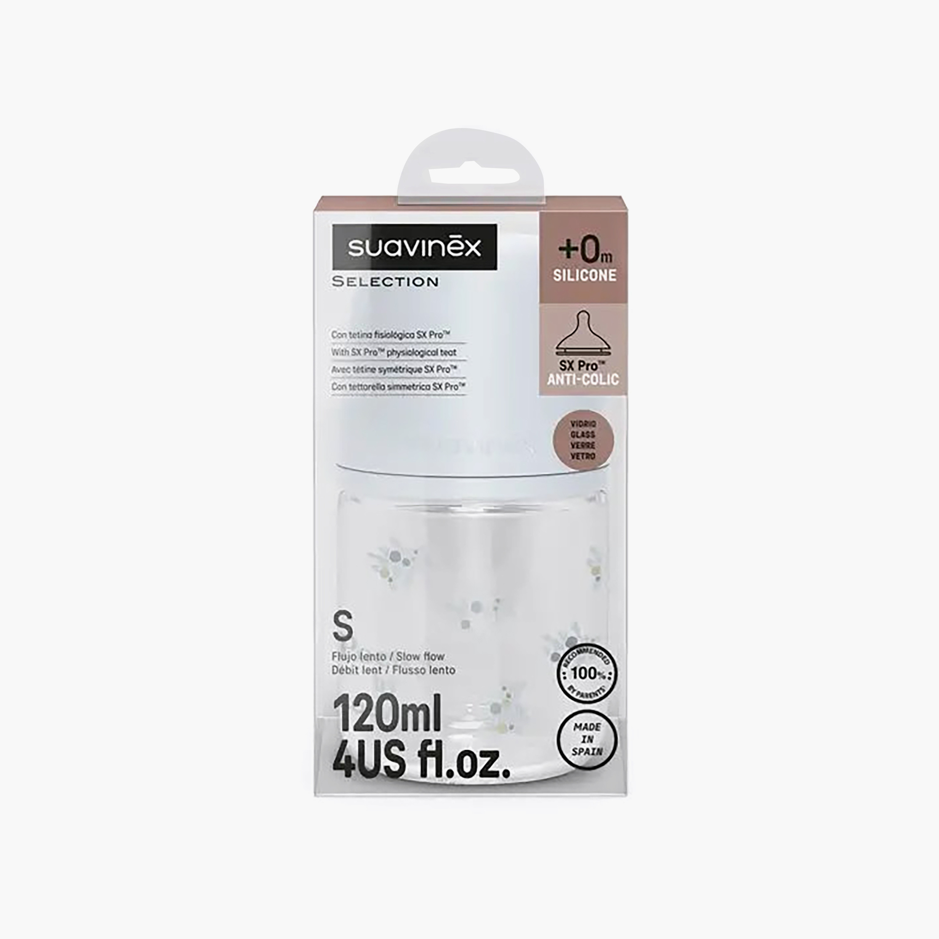 Suavinex Glass Wond Liberty Slow Flow Feeding Bottle - 120 ml (0 months+)-baby-feeding-feedingbottles-bottlesandteats-image-3