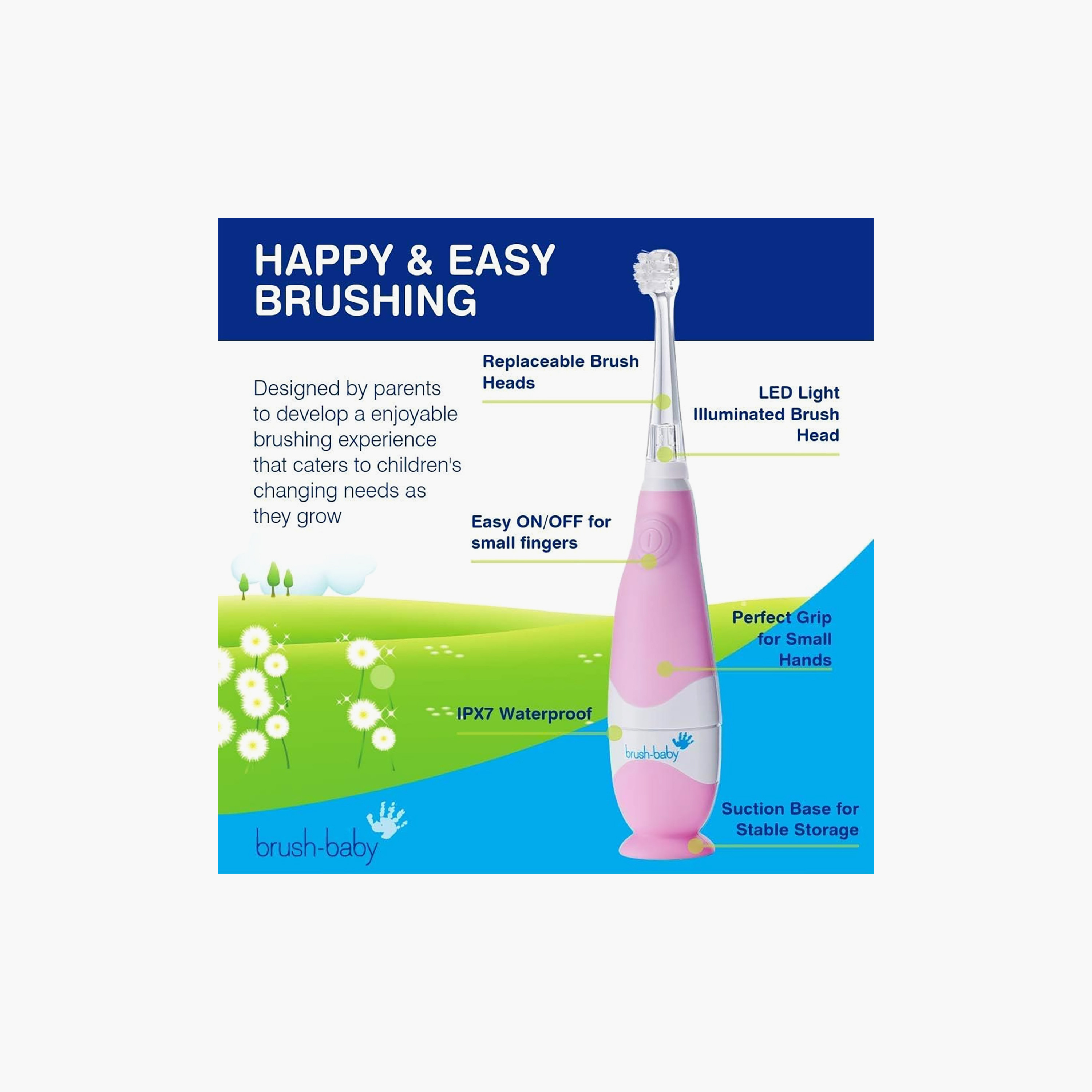 فرشاة أسنان كهربائية للعناية بأسنان الأطفال بمقبض سهل الإمساك من برش بيبي-baby-bathandcare-oralcare-teethanddentalcare-image-3