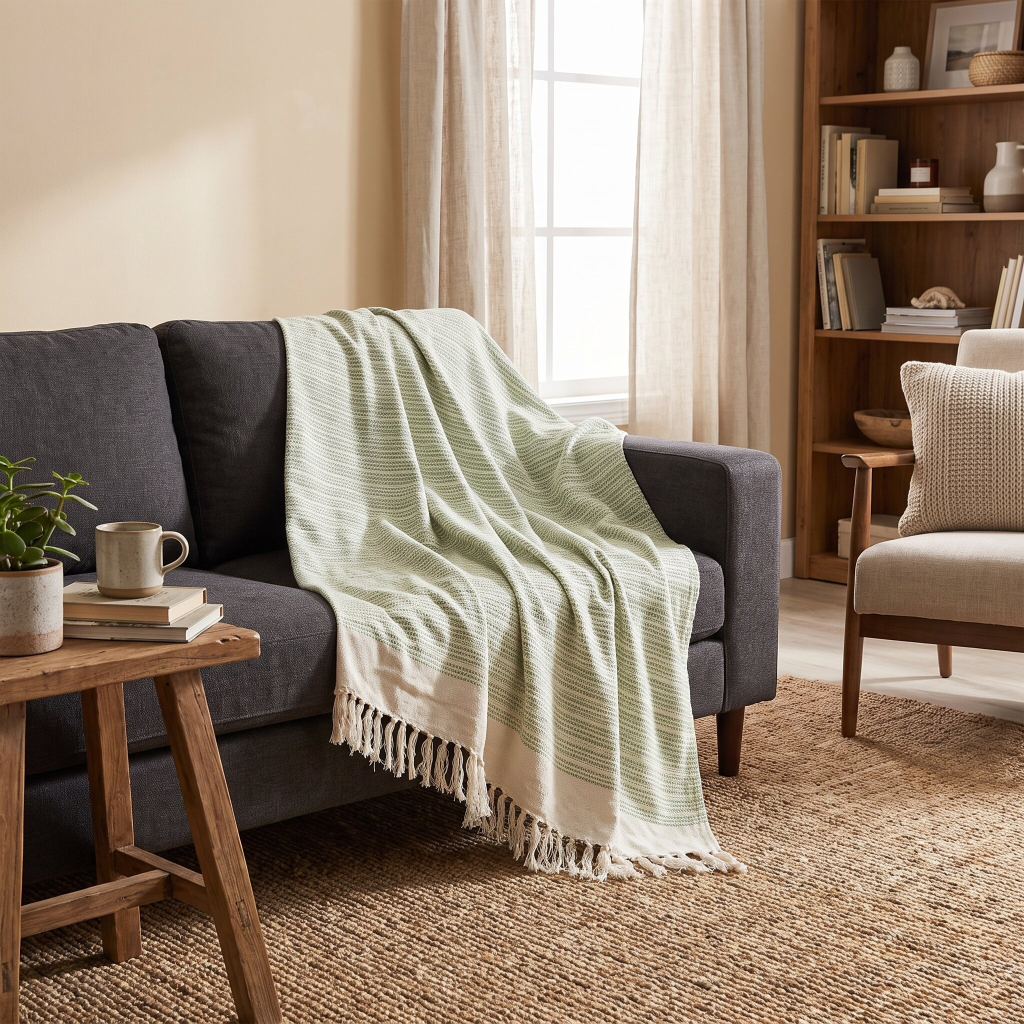شرشف قطن مخطط - 125x150 سم-household-cushionsandthrows-throwsandblankets-throws-image-3