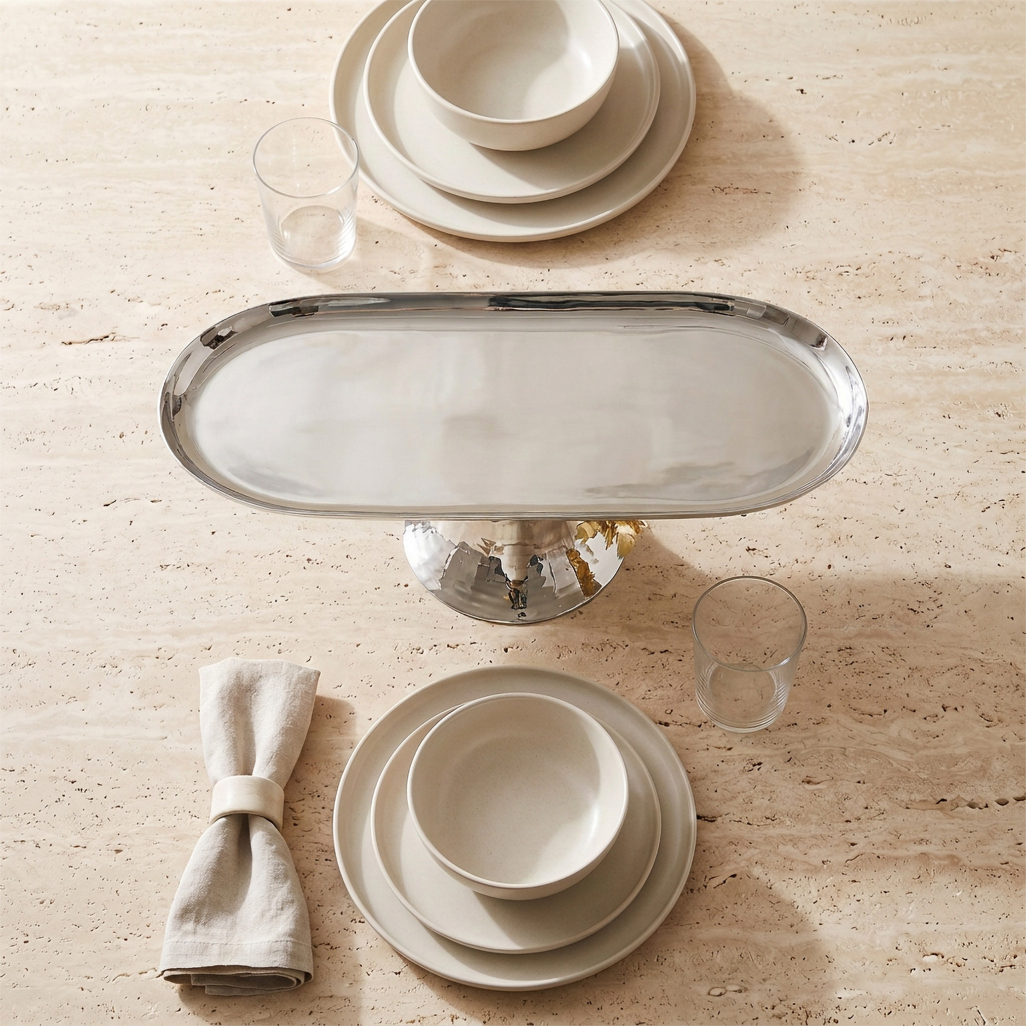 Palm Stainless Steel Platter - 37x18 cms-household-dining-serveware-servingplatters-image-1