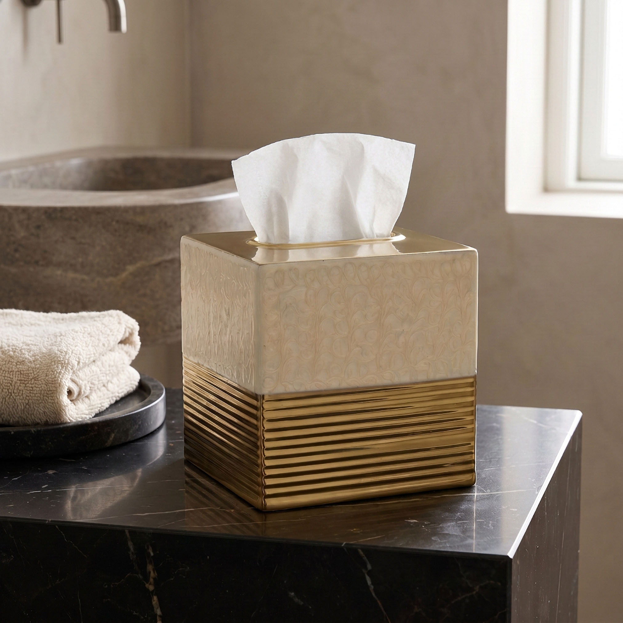 Half Enamel Metallic Tissue Box-household-bathandlaundry-bathaccessories-bathaccessorysets-image-1