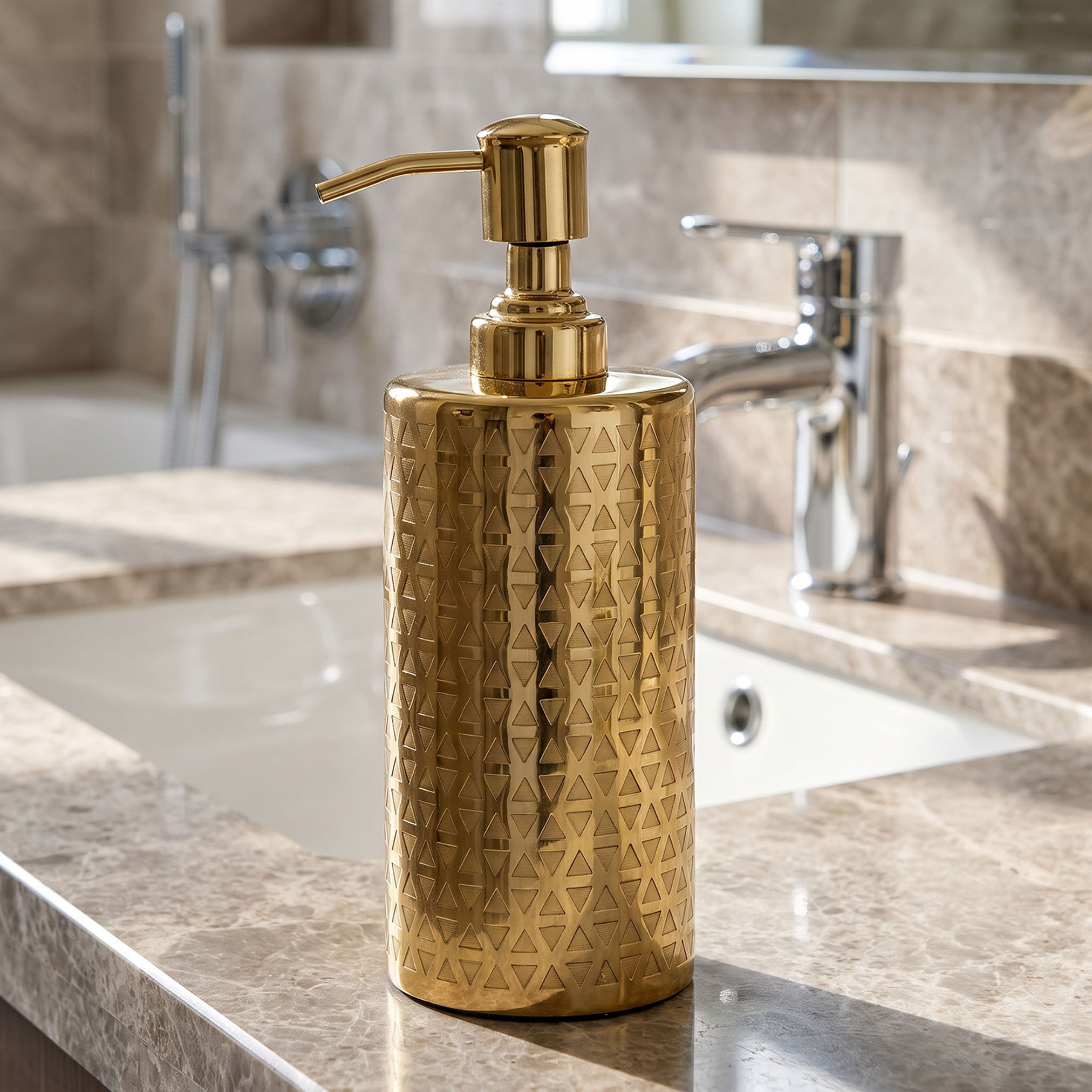Geo Etched Metallic Lotion Dispenser-household-bathandlaundry-bathaccessories-soapdishesanddispensers-image-1