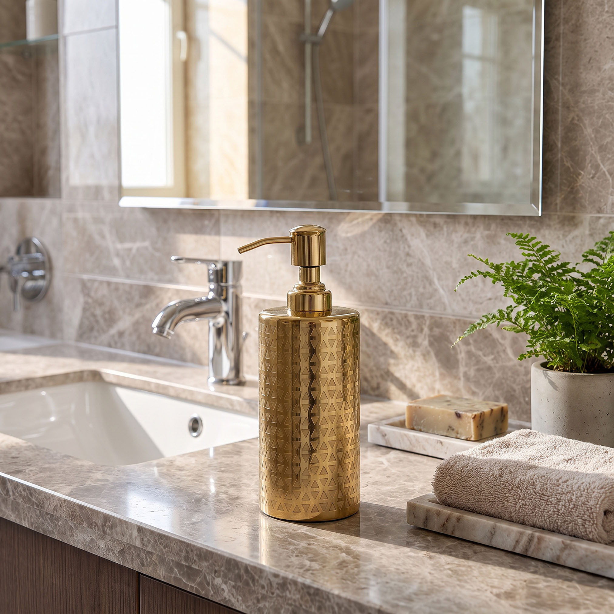 Geo Etched Metallic Lotion Dispenser-household-bathandlaundry-bathaccessories-soapdishesanddispensers-image-4