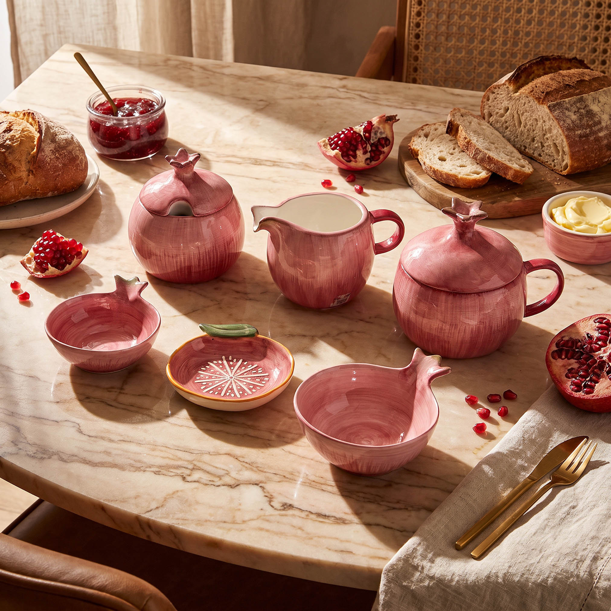وعاء سكر خزف حجري بتصميم رمانة مع غطاء - 10x10x11 سم-household-kitchen-foodstorage-canistersandjars-image-5