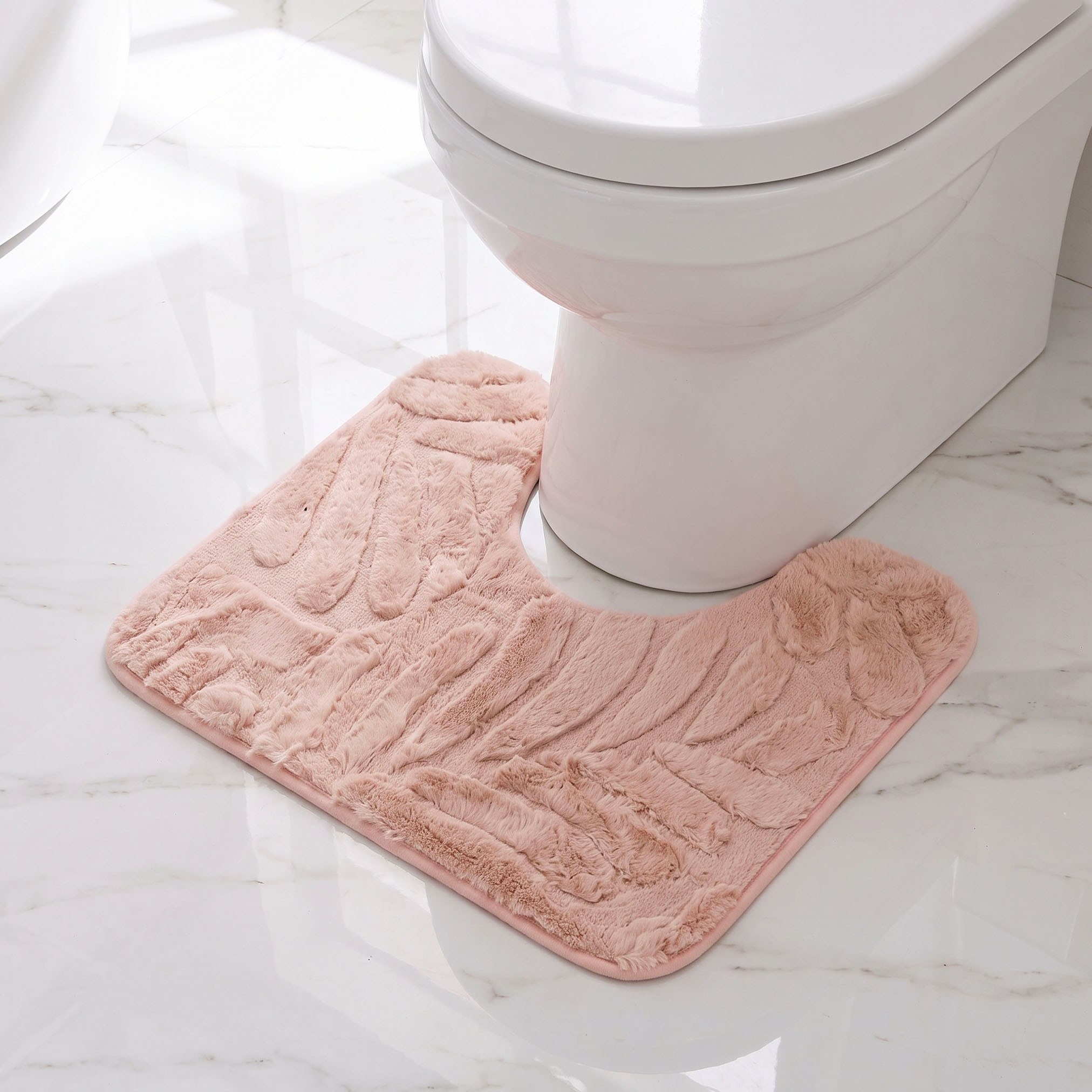 Leaf Textured 2-Piece Rabbit Fur Bath Mat Set-household-bathandlaundry-bathlinen-bathmatsandtubmats-image-3