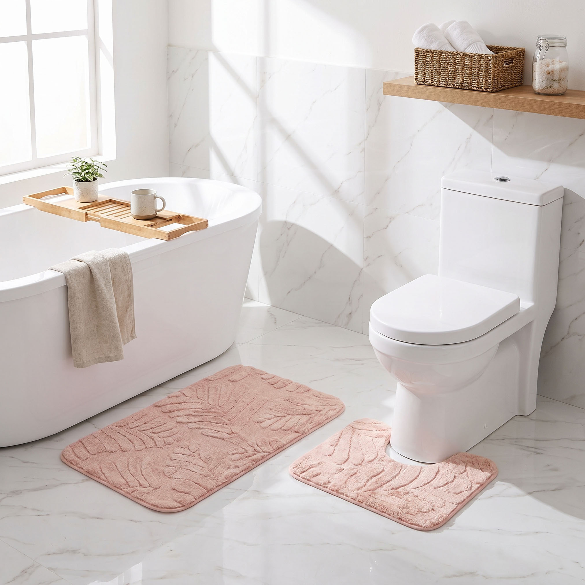 Leaf Textured 2-Piece Rabbit Fur Bath Mat Set-household-bathandlaundry-bathlinen-bathmatsandtubmats-image-5