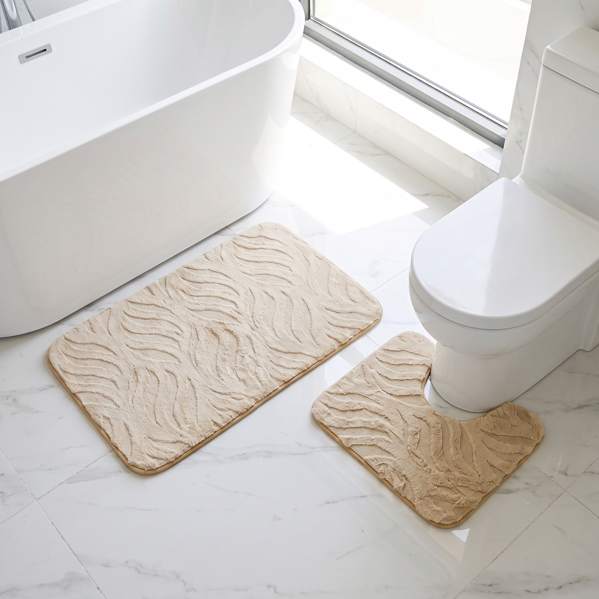 Textured 2-Piece Rabbit Fur Bath Mat Set-household-bathandlaundry-bathlinen-bathmatsandtubmats-image-1