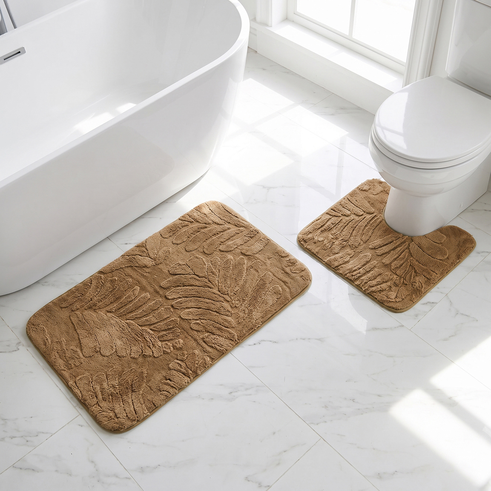 Leaf Textured 2-Piece Rabbit Fur Bath Mat Set-household-bathandlaundry-bathlinen-bathmatsandtubmats-image-1