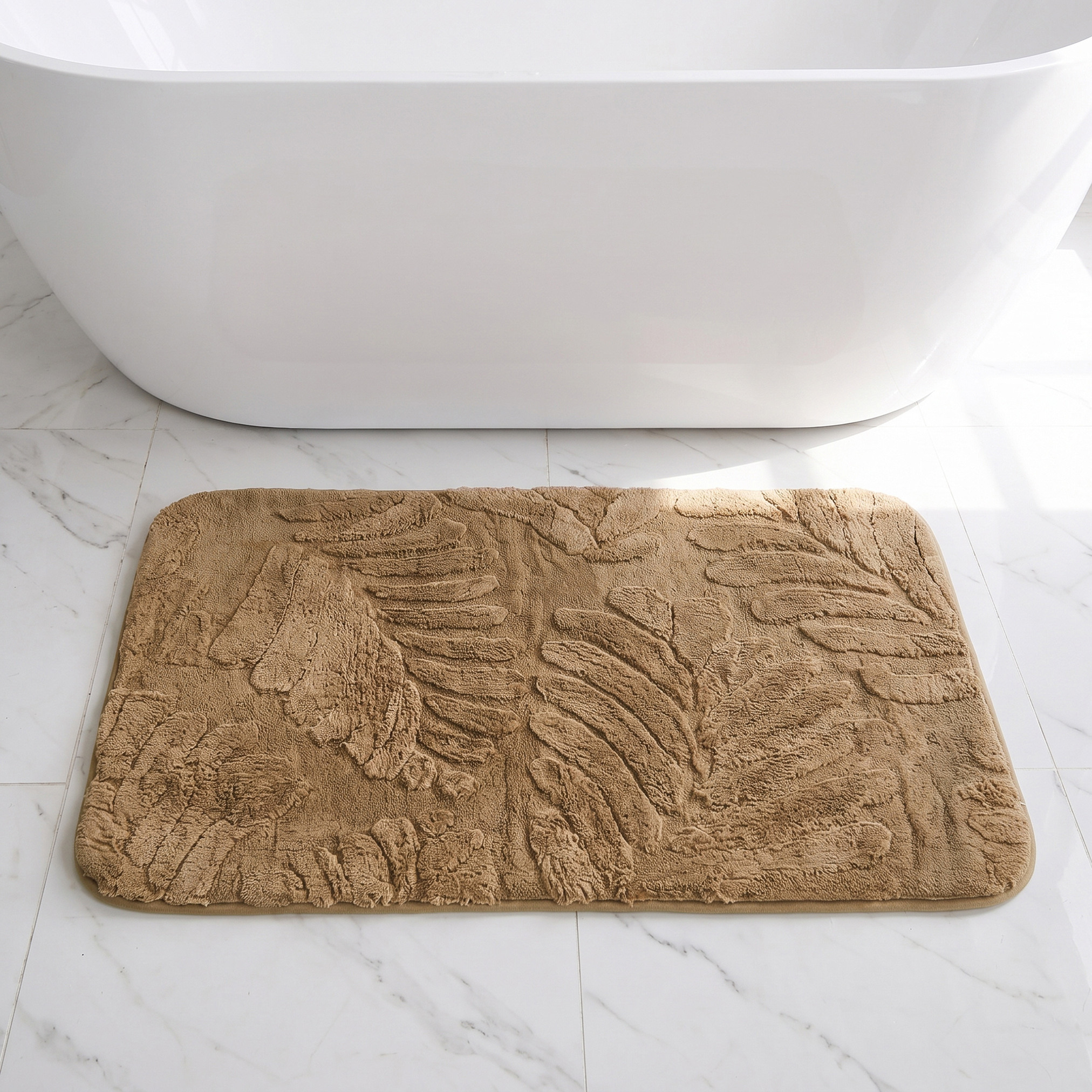 Leaf Textured 2-Piece Rabbit Fur Bath Mat Set-household-bathandlaundry-bathlinen-bathmatsandtubmats-image-2