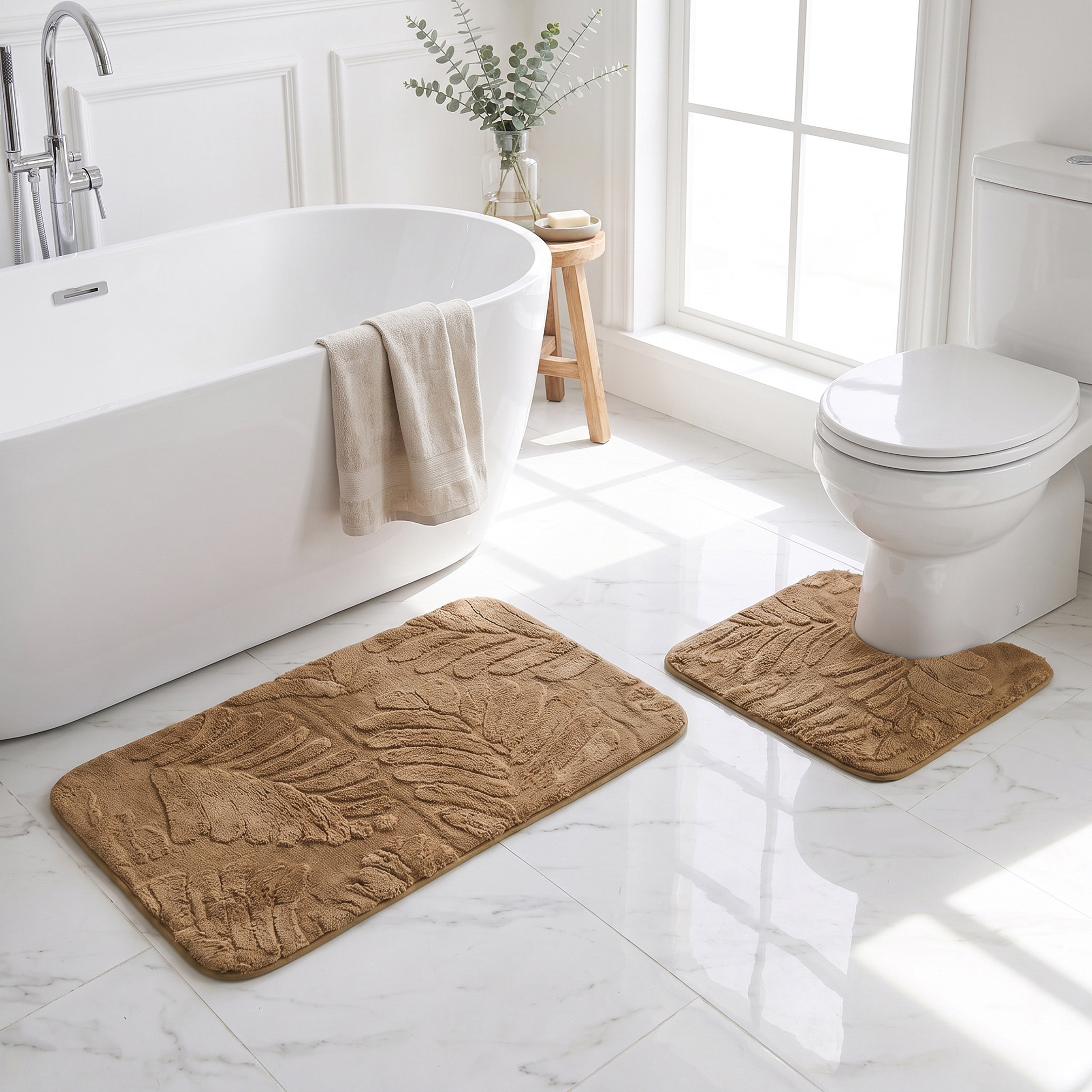 Leaf Textured 2-Piece Rabbit Fur Bath Mat Set-household-bathandlaundry-bathlinen-bathmatsandtubmats-image-5