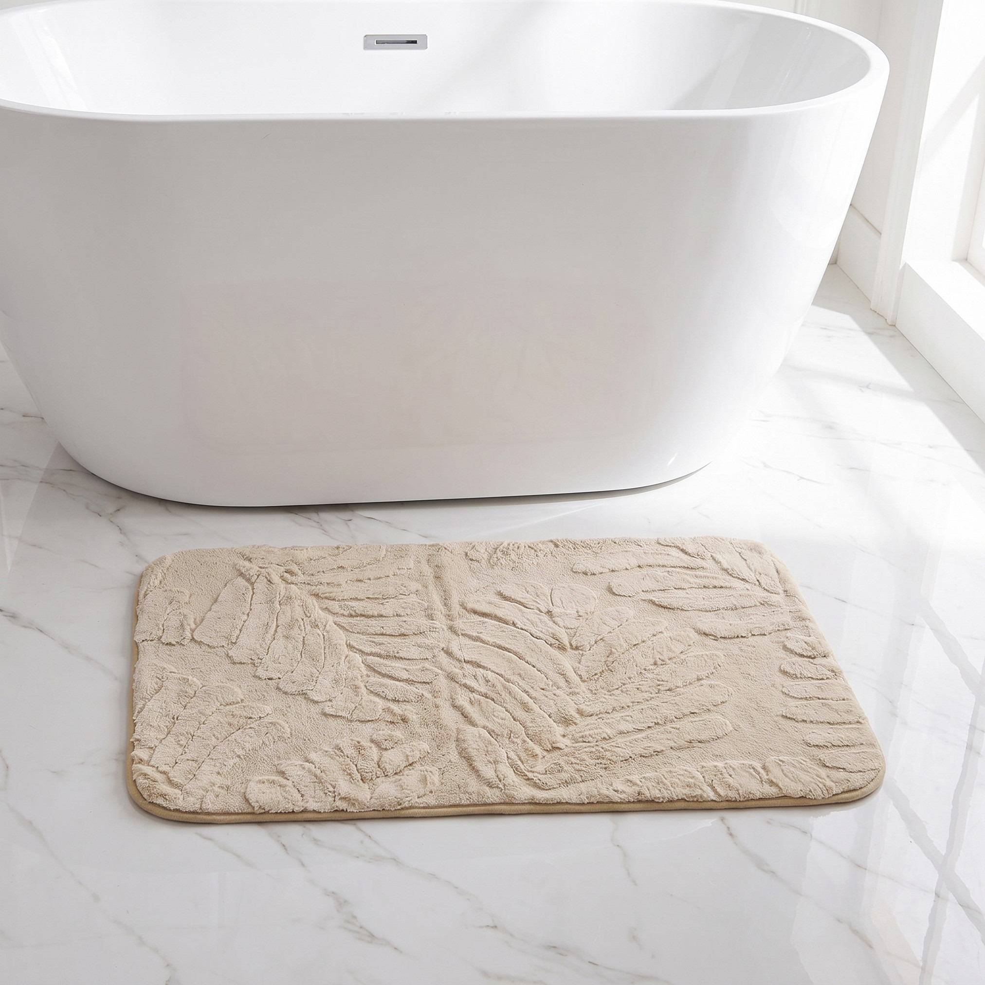 Leaf Textured 2-Piece Rabbit Fur Bath Mat Set-household-bathandlaundry-bathlinen-bathmatsandtubmats-image-2