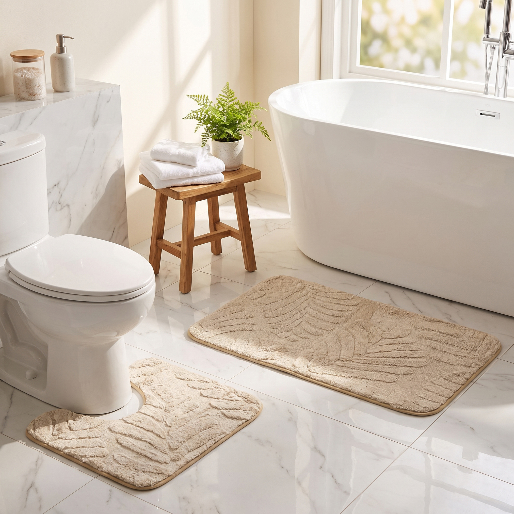 Leaf Textured 2-Piece Rabbit Fur Bath Mat Set-household-bathandlaundry-bathlinen-bathmatsandtubmats-image-5