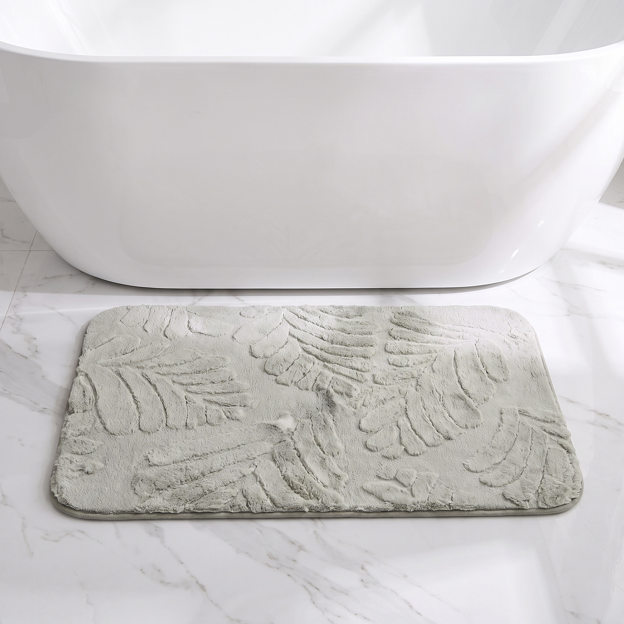 Leaf Textured 2-Piece Rabbit Fur Bath Mat Set-household-bathandlaundry-bathlinen-bathmatsandtubmats-image-2