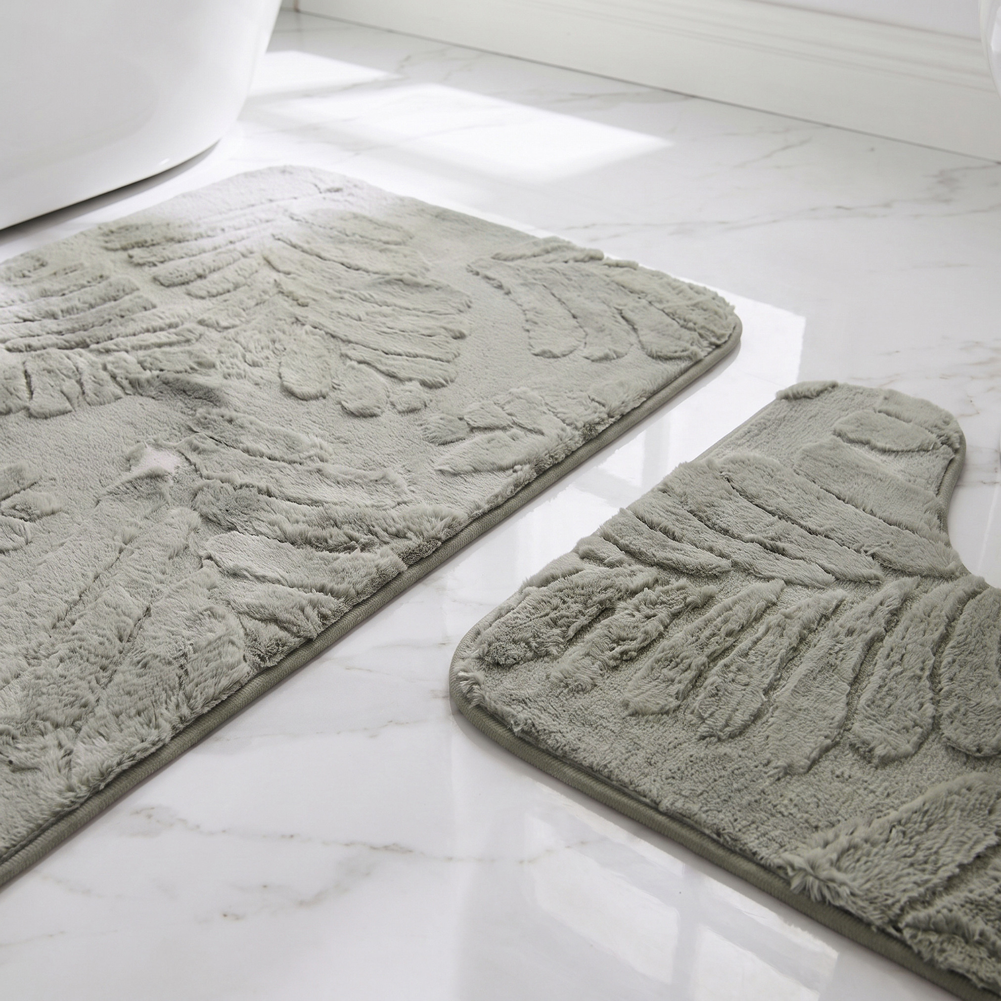 Leaf Textured 2-Piece Rabbit Fur Bath Mat Set-household-bathandlaundry-bathlinen-bathmatsandtubmats-image-4