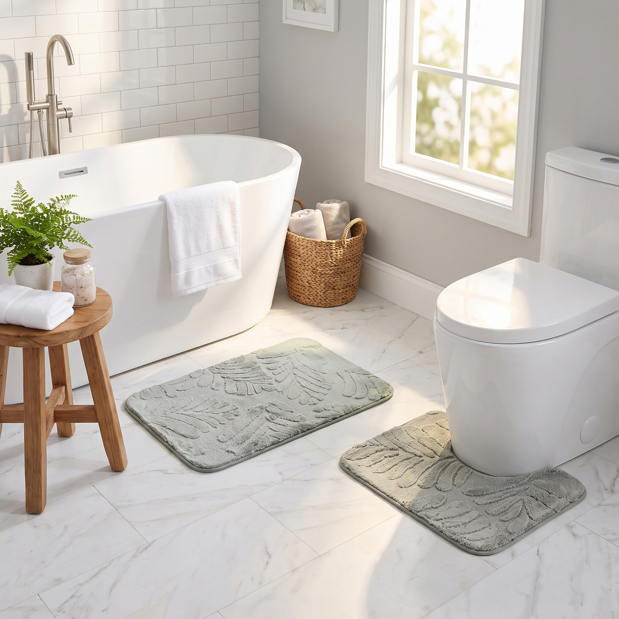 Leaf Textured 2-Piece Rabbit Fur Bath Mat Set-household-bathandlaundry-bathlinen-bathmatsandtubmats-image-5