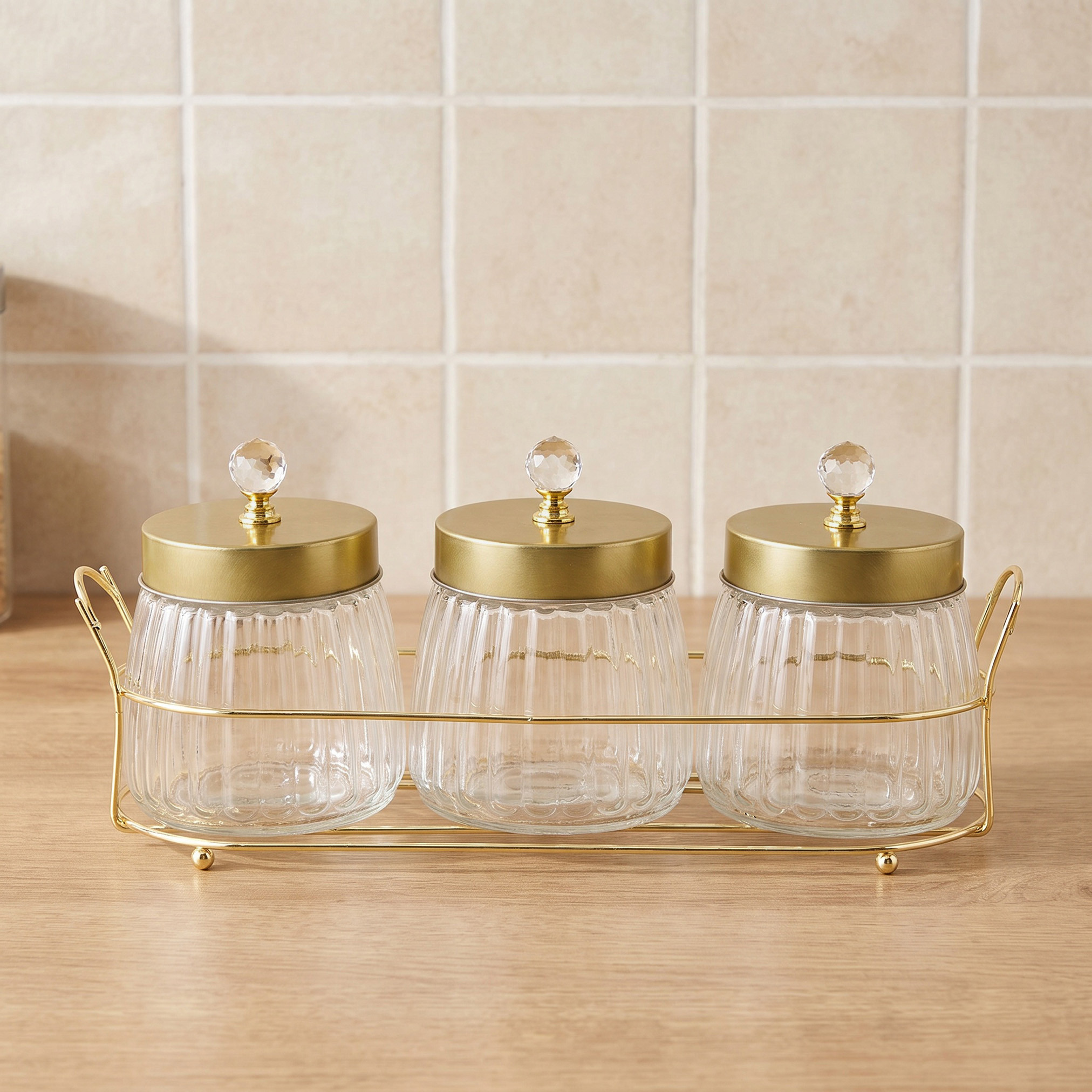 Lara 3-Piece Glass Jar Set with Rack-household-kitchen-foodstorage-spiceracksandjars-image-1