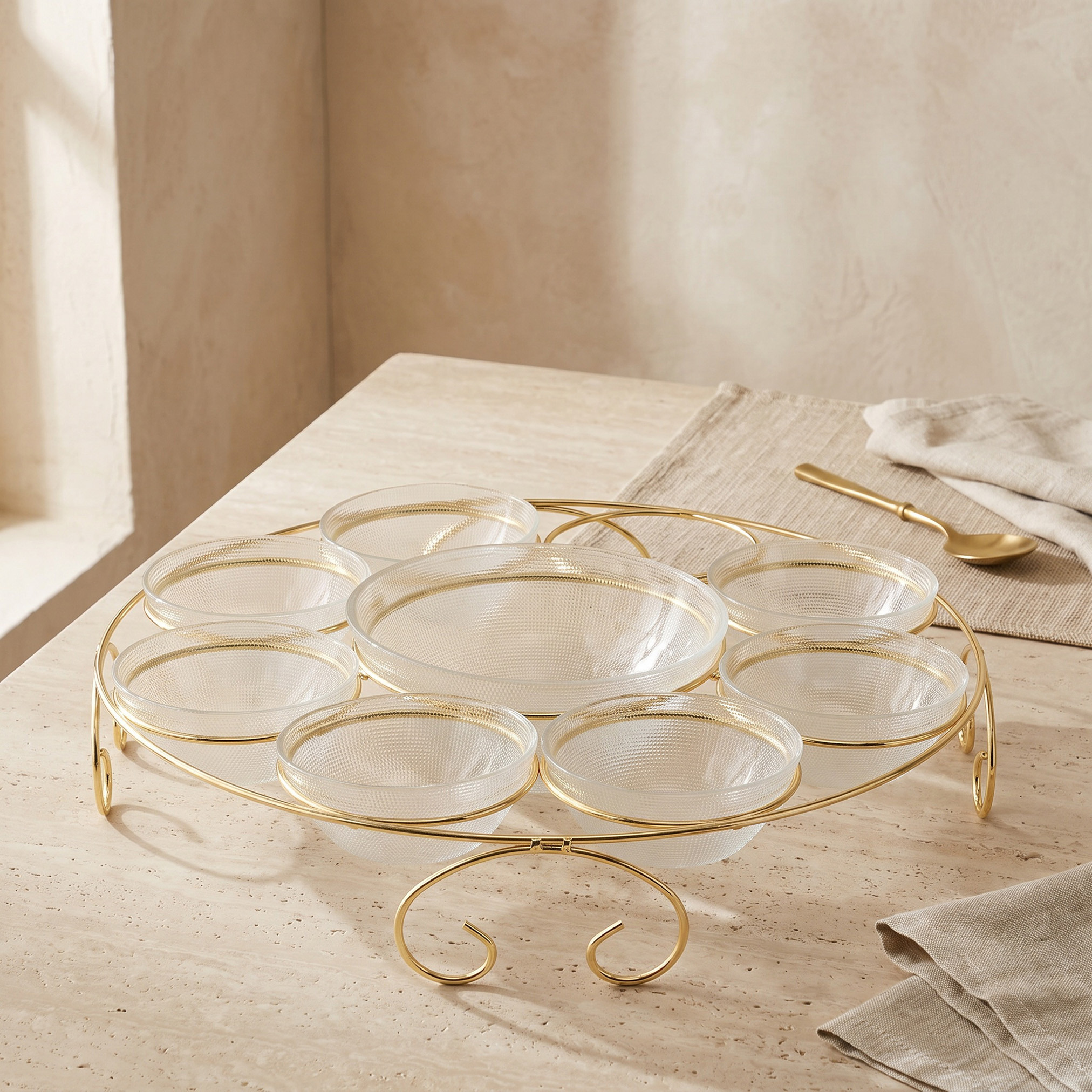 Lara 9-Piece Glass Serving Bowls Set with Stand-household-dining-serveware-chipsanddip-image-1
