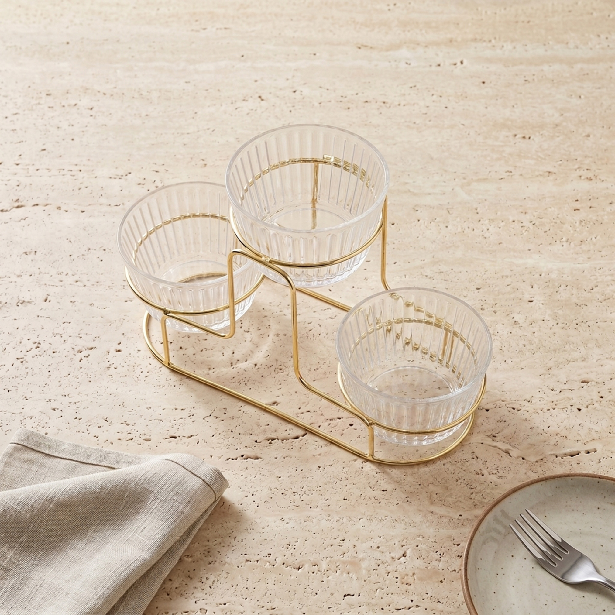 Lara 3-Piece Glass Serving Bowls Set with 2-Tier Stand-household-dining-drinkserveware-jugsdecantersandcarafes-image-1