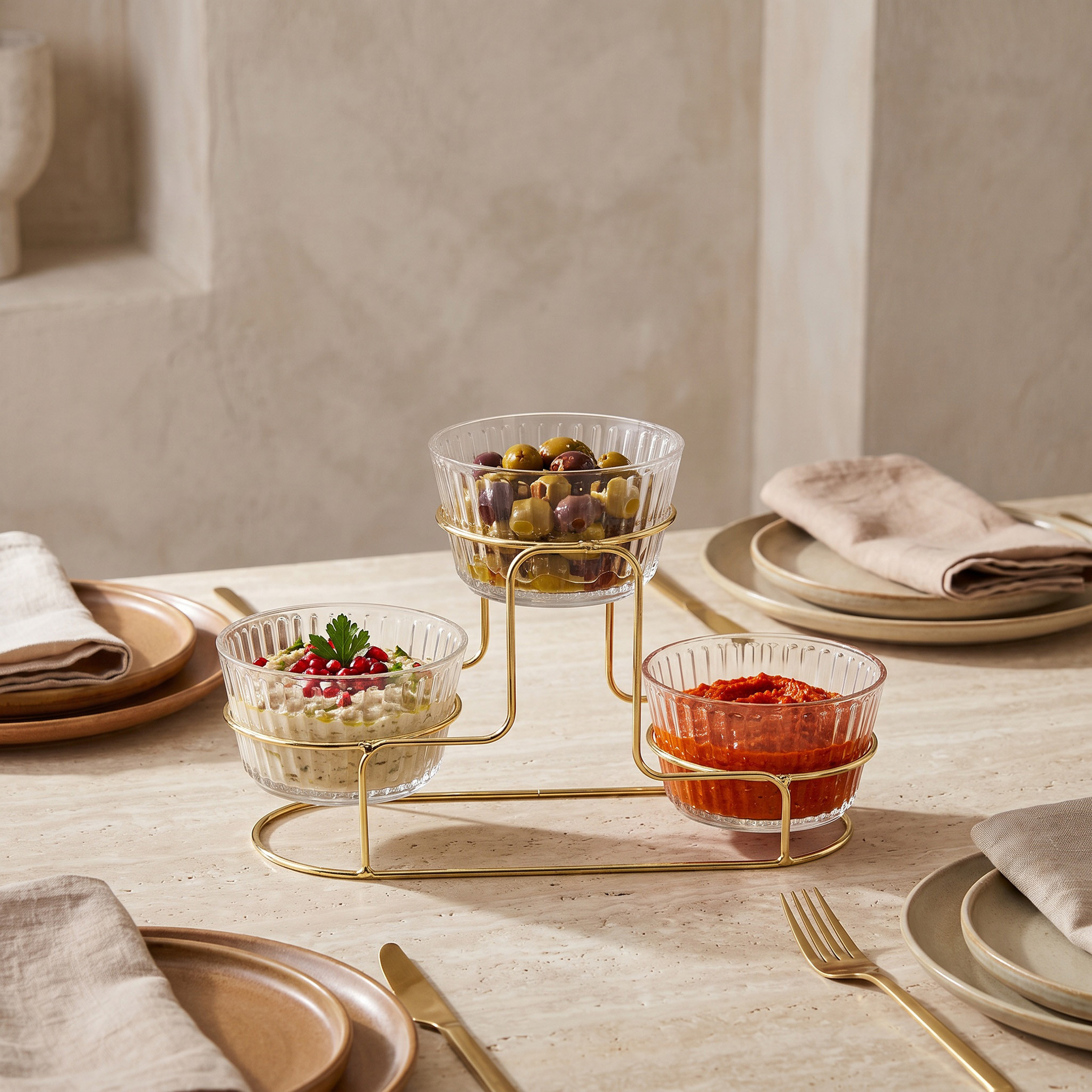 Lara 3-Piece Glass Serving Bowls Set with 2-Tier Stand-household-dining-drinkserveware-jugsdecantersandcarafes-image-2