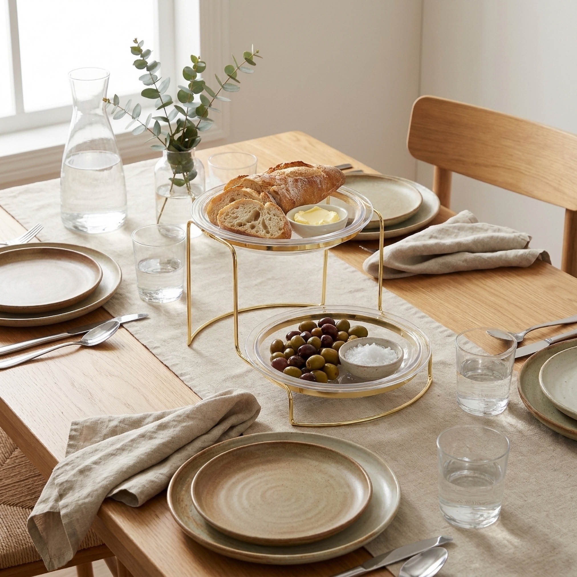 طقم صحون تقديم زجاج وحامل بطابقين قطعتين من لارا-household-dining-serveware-servingplatters-image-4