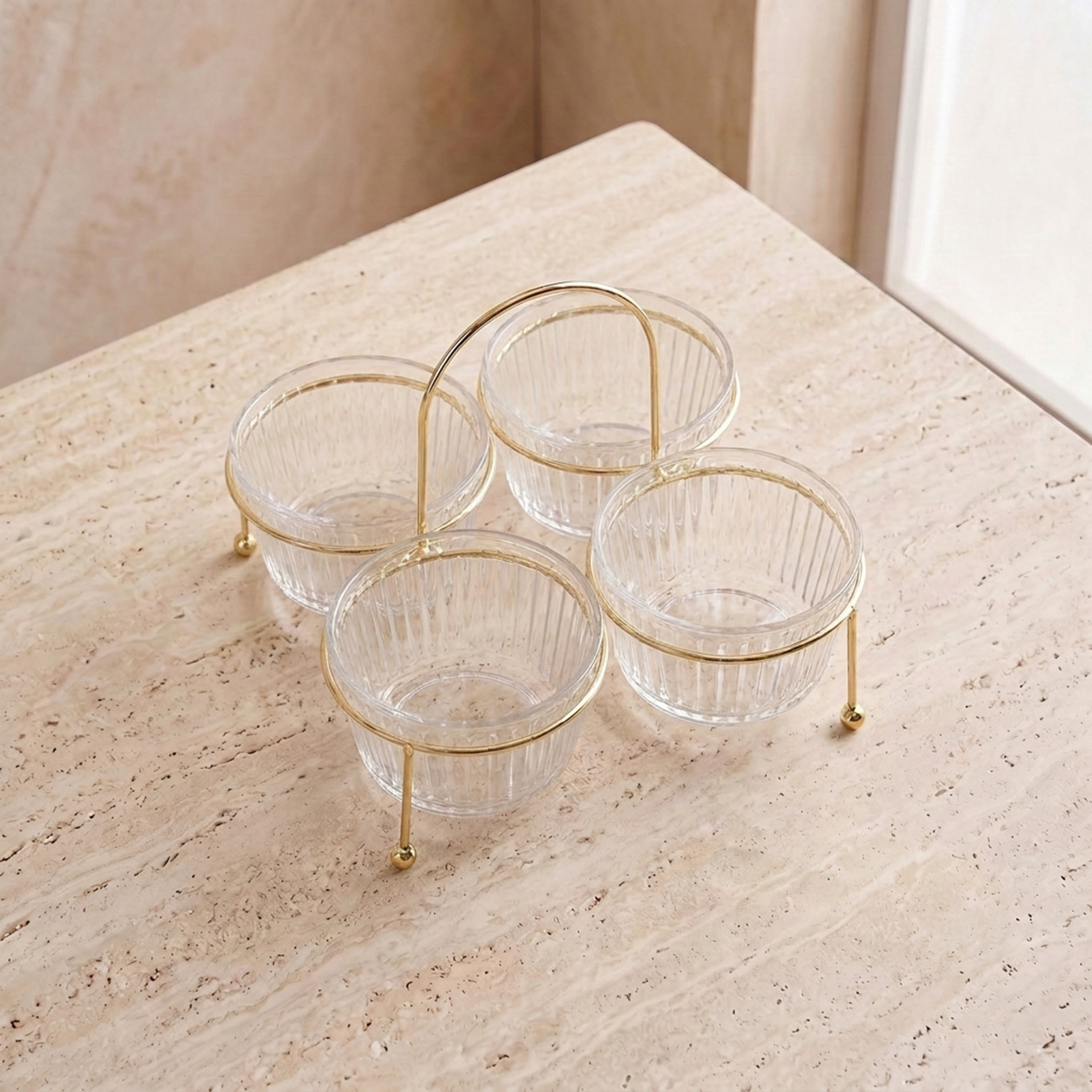 Lara 5-Piece Glass Serving Bowl Set with Stand and Handle-household-dining-serveware-chipsanddip-image-2