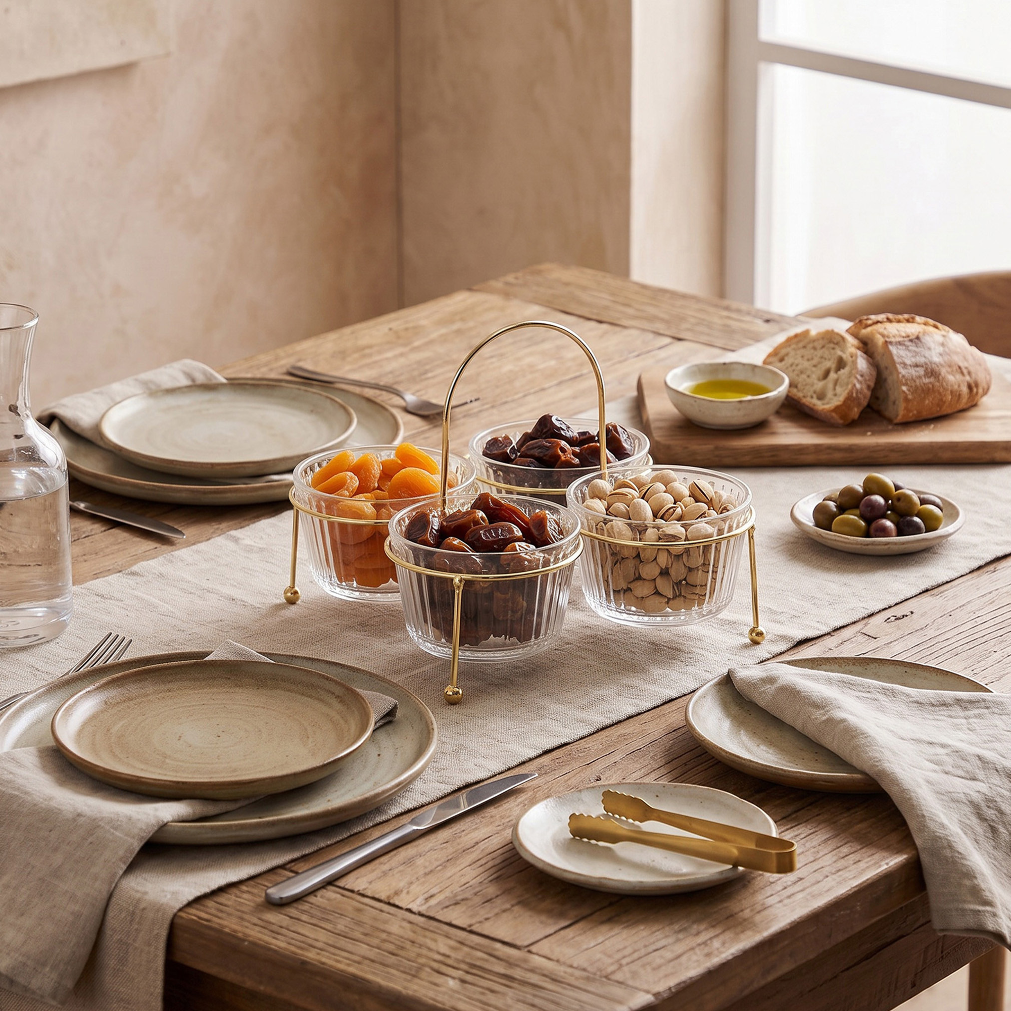 Lara 5-Piece Glass Serving Bowl Set with Stand and Handle-household-dining-serveware-chipsanddip-image-4