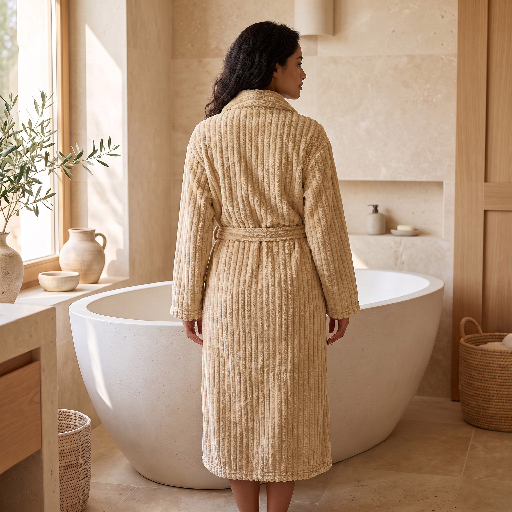 Ribbed Flannel 280 GSM Bathrobe - Large-Extra Large-household-bathandlaundry-bathlinen-bathrobesandslippers-bathrobes-image-2