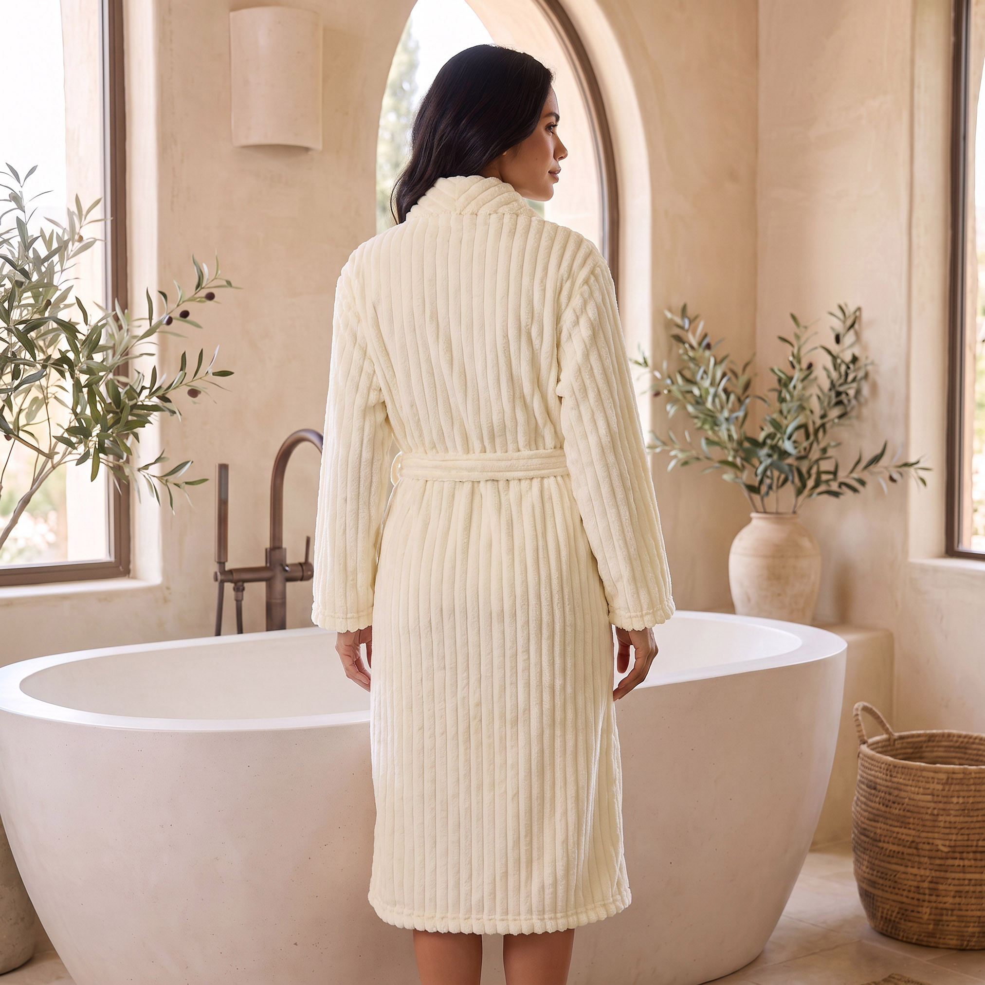 Ribbed Flannel 280 GSM Bathrobe - Large-Extra Large-household-bathandlaundry-bathlinen-bathrobesandslippers-bathrobes-image-2