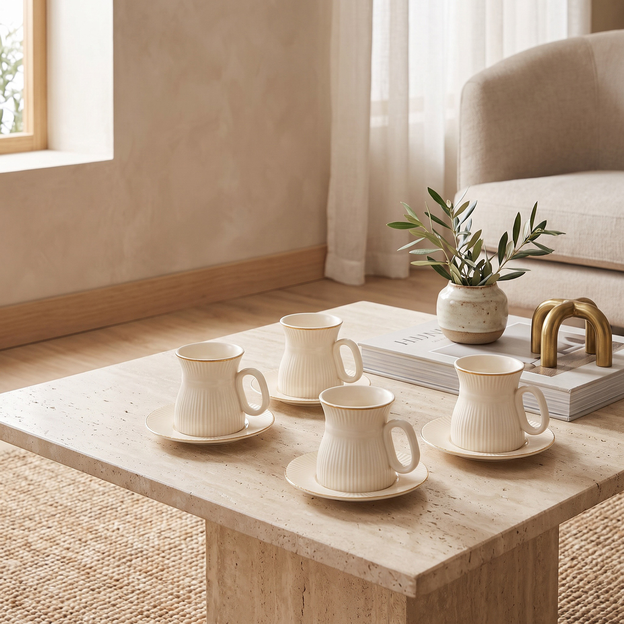 Nehma 8-Piece Ribbed Espresso Cup and Saucer Set - 80 ml-household-dining-teaandcoffee-teaandcoffeesets-image-1
